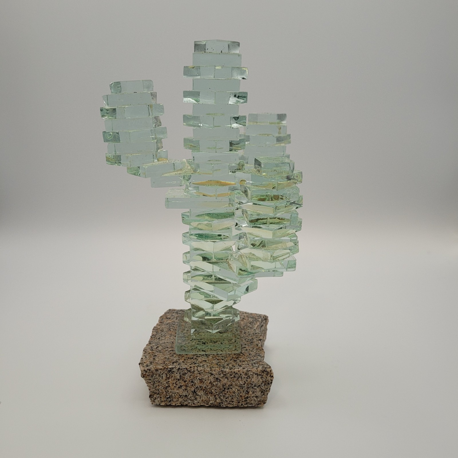 Stacked Art Glass Saguaro Cactus Figurine Sculpture Southwest Approx 7”H