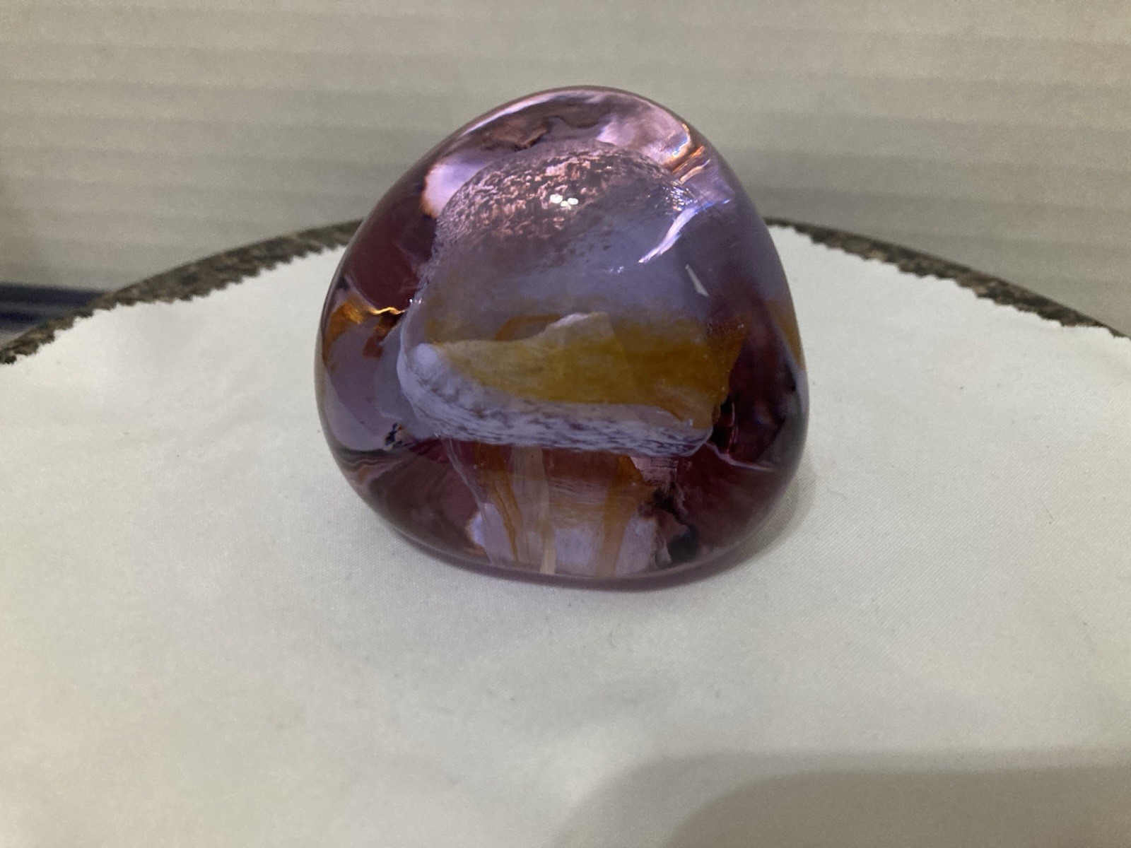Caithness Art Glass Paperweight Pebble Scotland 7oz 2” Purple/Pink/Blue/Yellow