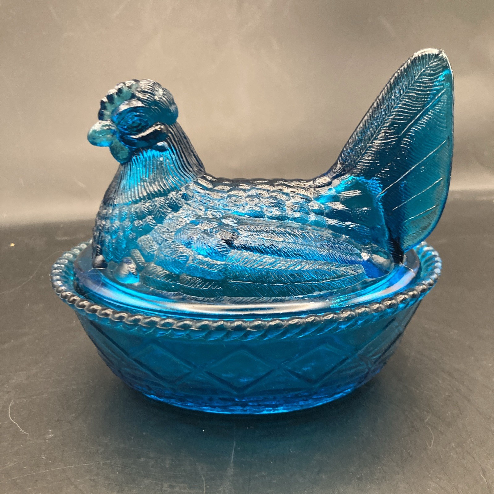 1960 Detailed Riviera Blue Pressed Glass Westmoreland Signed Hen On Nest