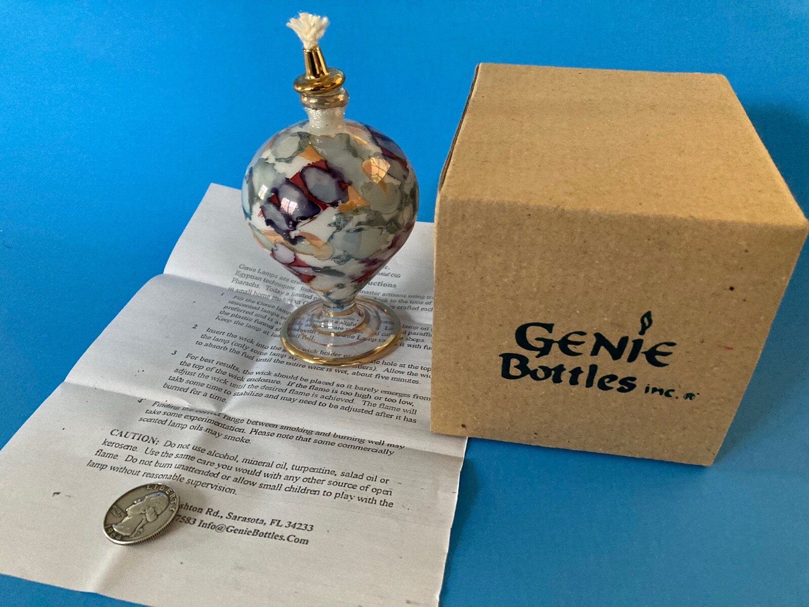 NEW MODELED HAND BLOWN GLASS OIL LAMP 24K GOLD EGYPTIAN NIB GENIE BOTTLES NOS A+