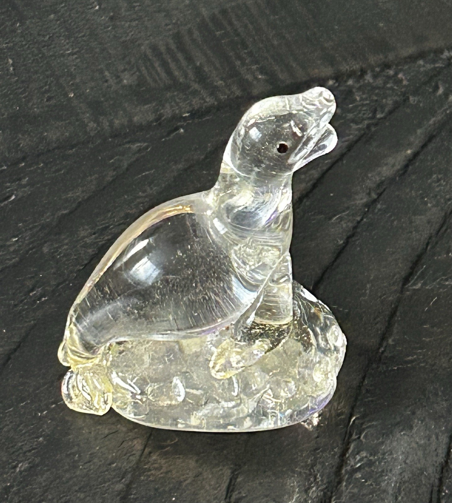 Vinci Seal Figurine Clear Hand Blown Studio Art Glass 1.75 Inch