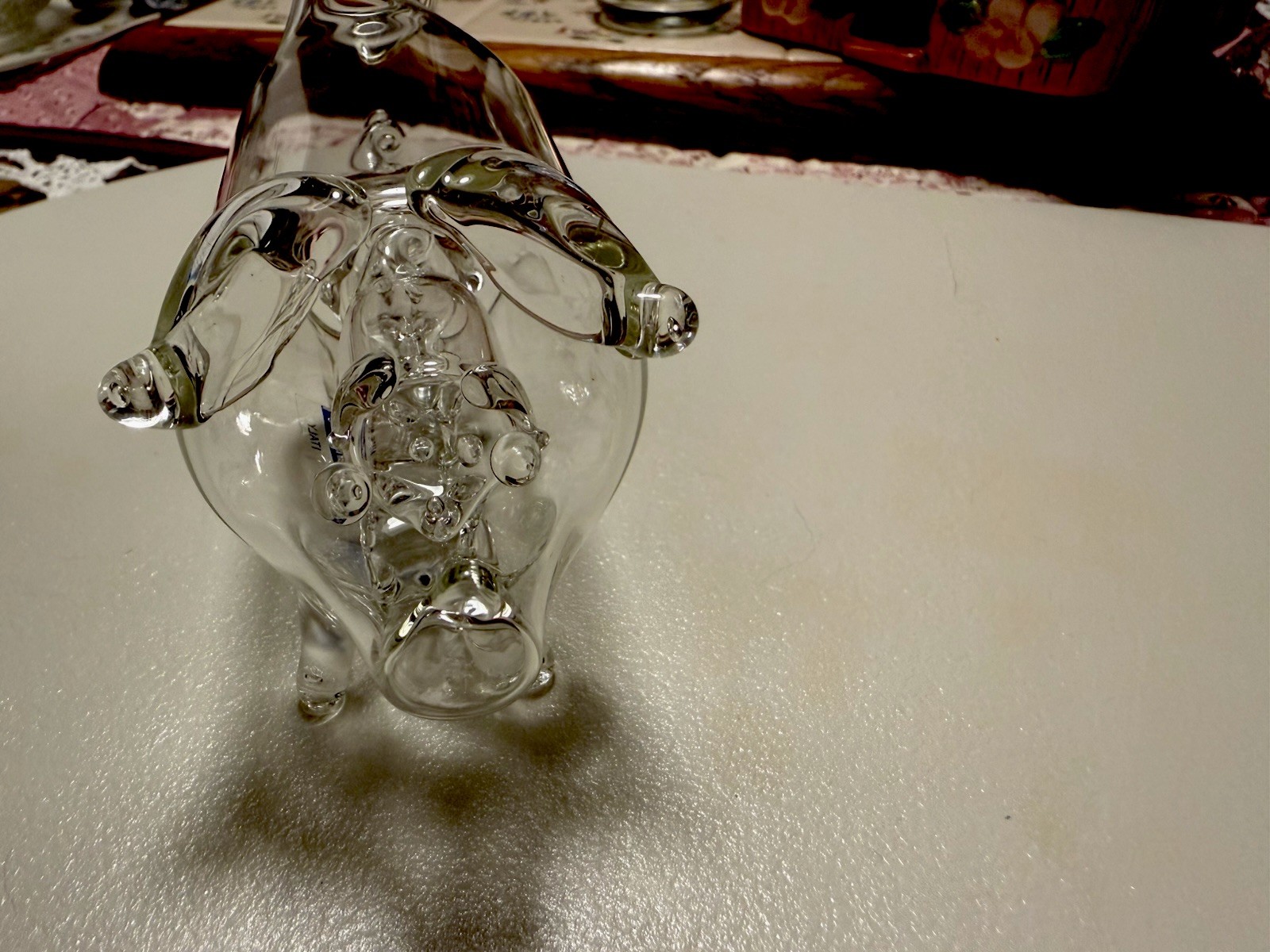 1970s Hand-blown clear glass sculpture titled “Pig in Pig in Pig”