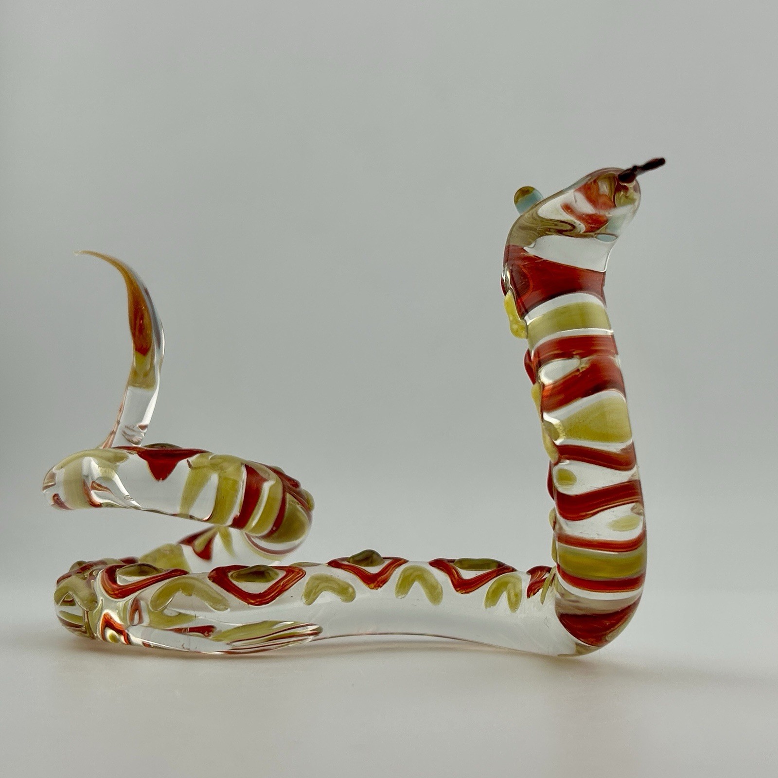 Murano Style Art Glass Rattlesnake Figurine Red Yellow 1990s Vintage