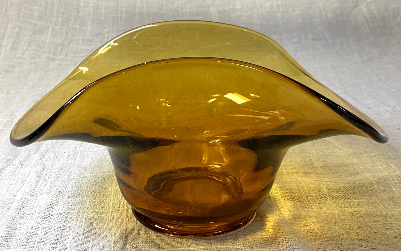 Vintage Amber Glass Floral Vase Bowl Dish 70s Curved Edge Groovy MCM Home Decor