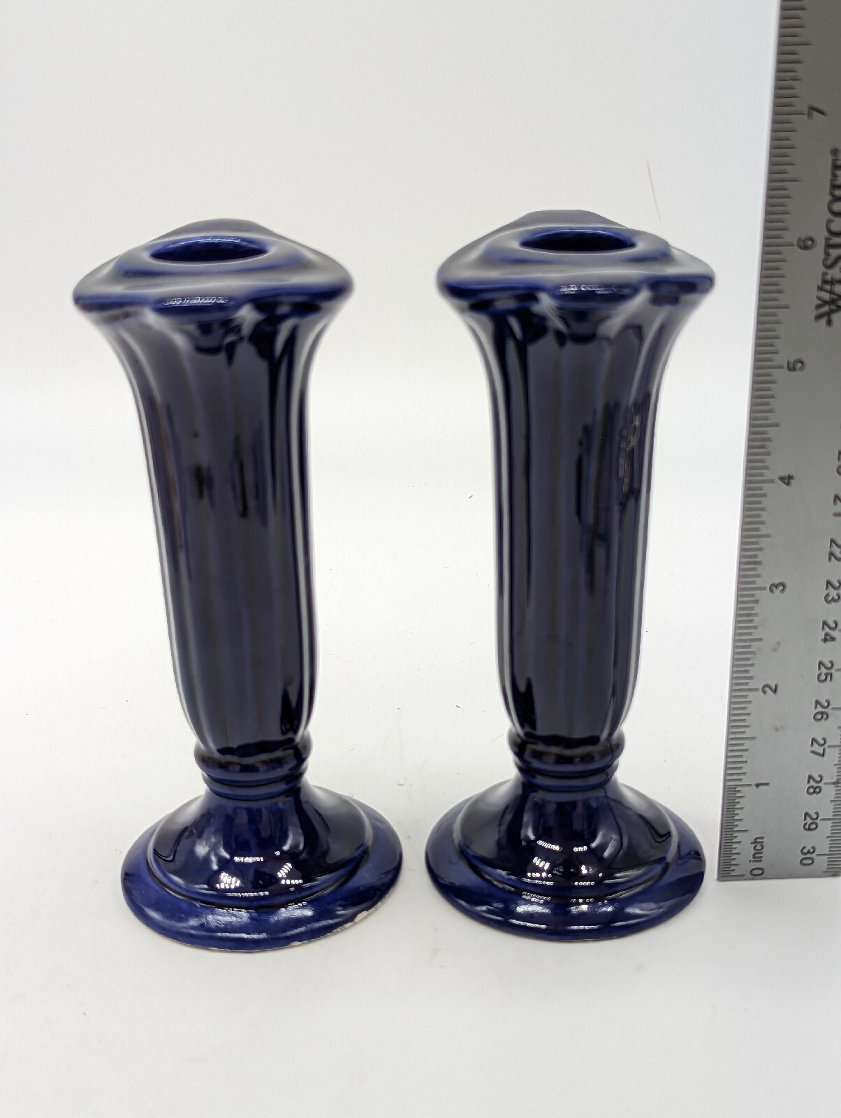 Vtg Pair Royal Haeger Dark Blue Navy Blue Candlestick Holders Set Of 2 6” Read