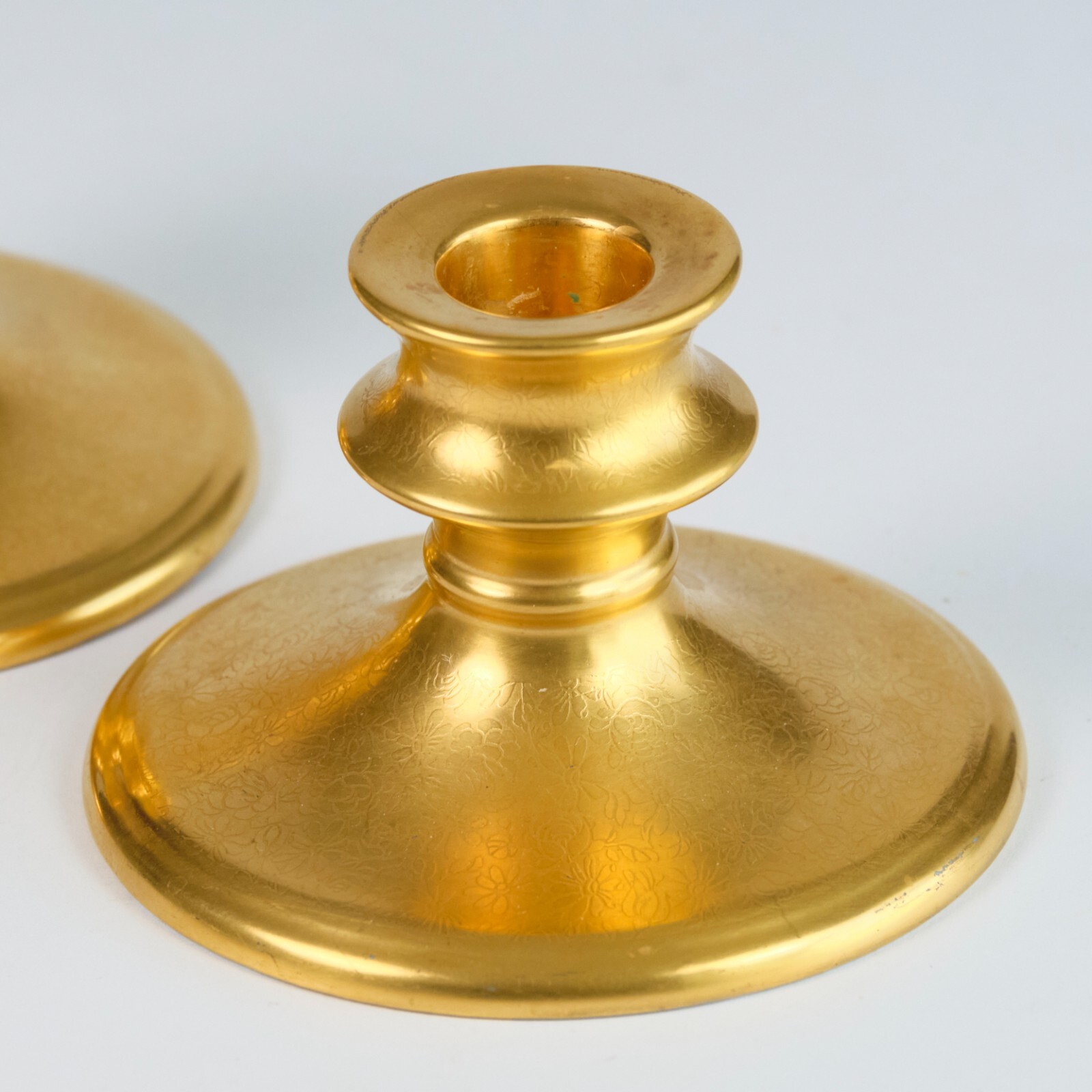Vtg Pickard Porcelain Etched Gold Gilt Candle Holders Pair Rose Daisy