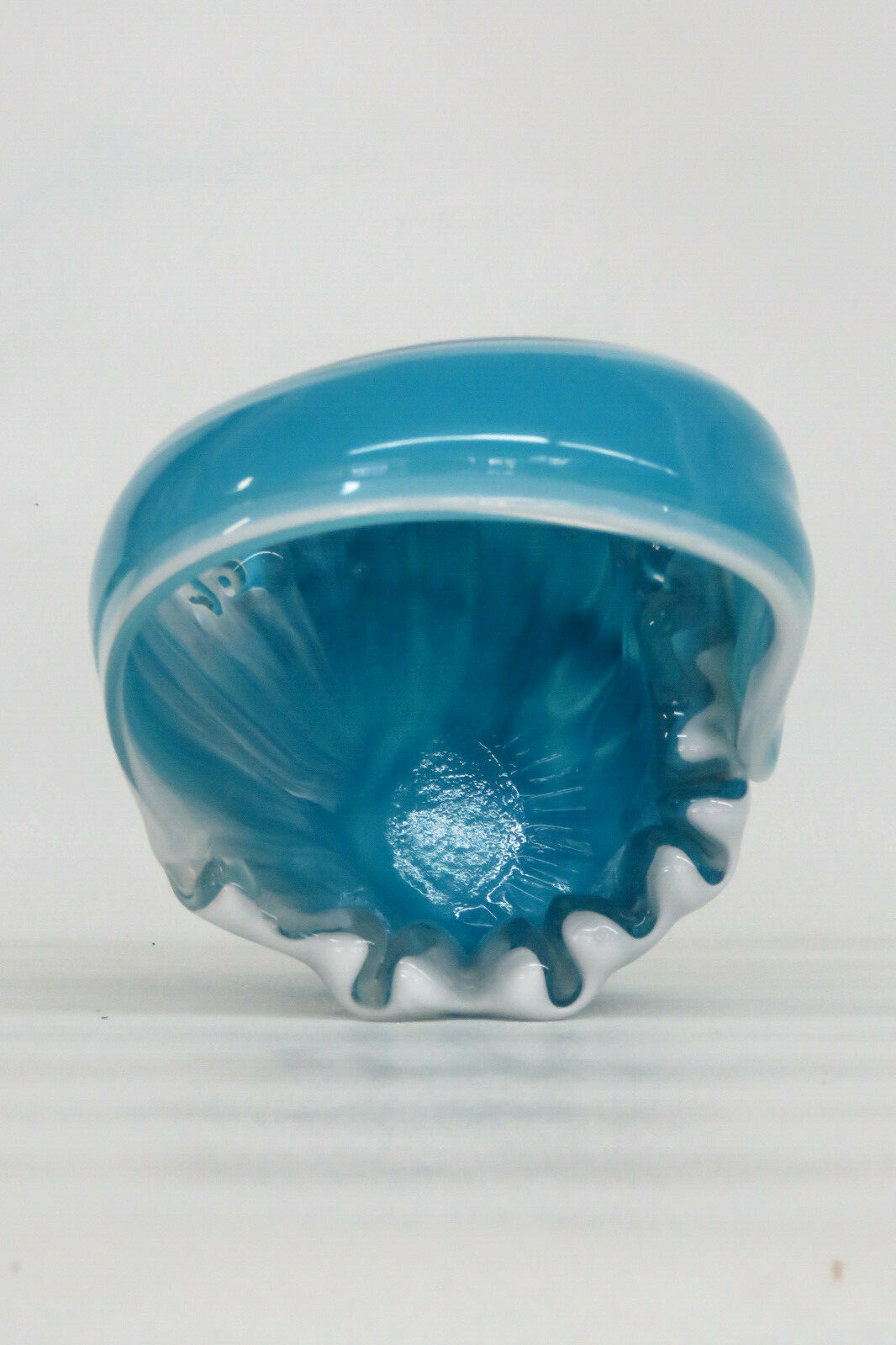 Art Glass Turquoise and White Basket Vase Murano Style 2355B