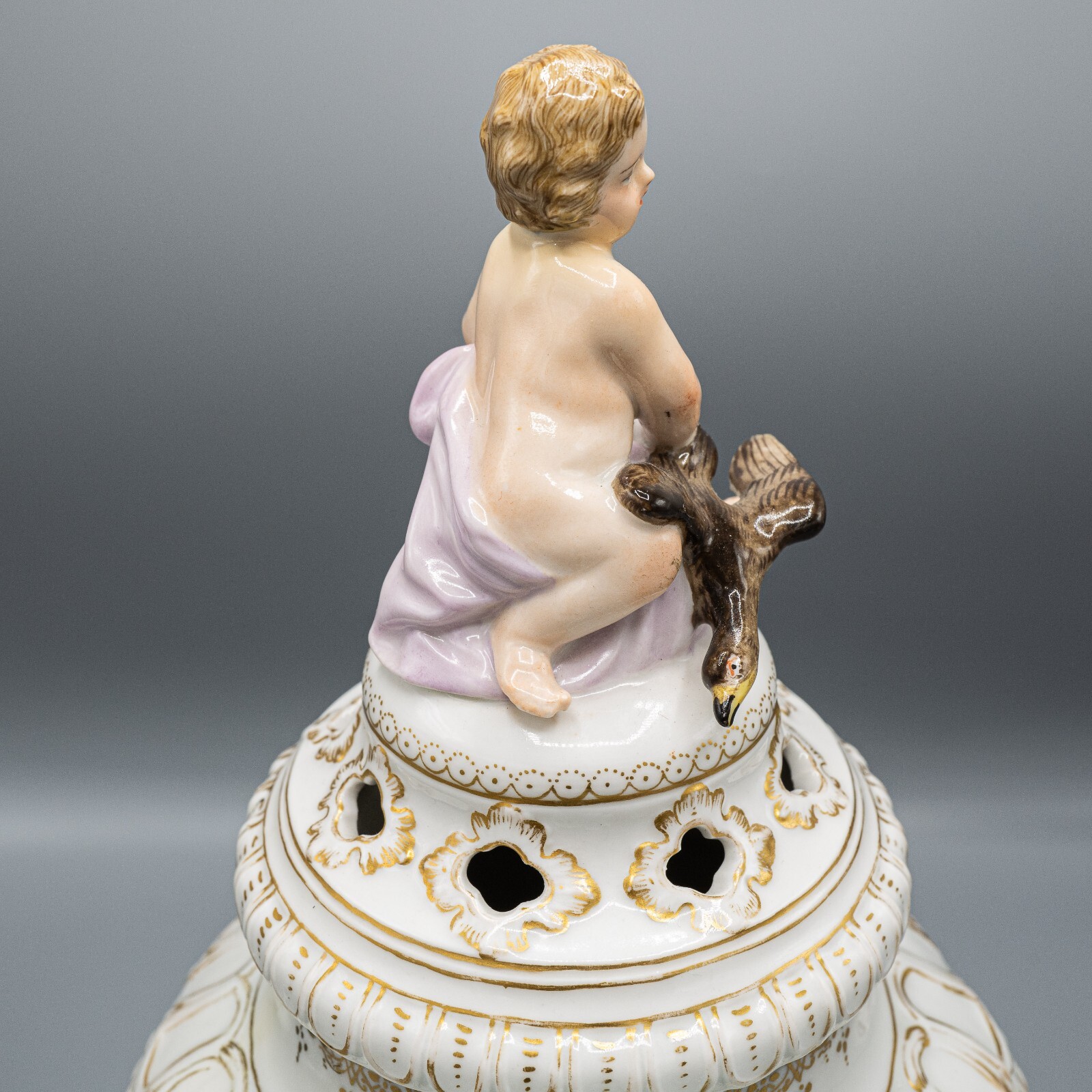 KPM Royal Berlin Covered Urn Putti Eagle Jester Floral Flowers Antique 13 1/2″ H