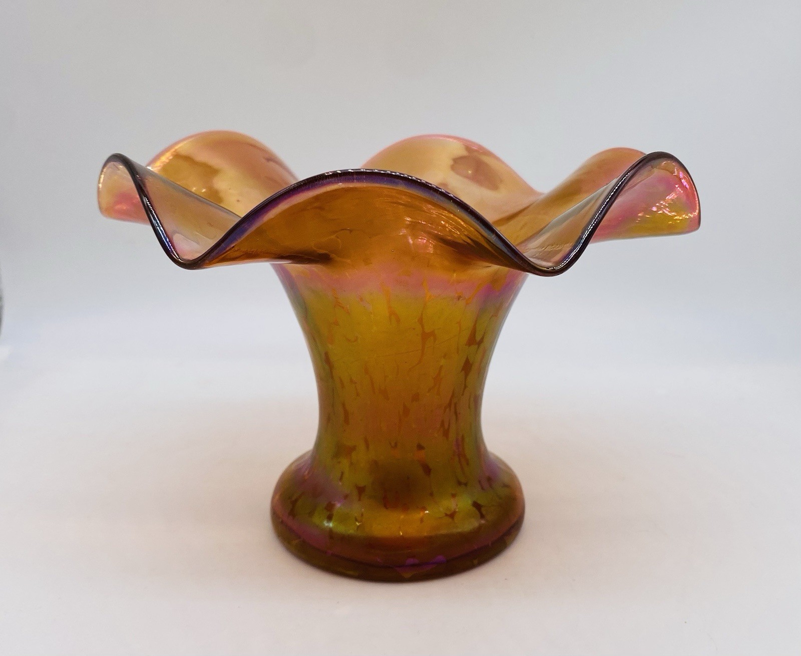 ca.1880 BOHEMIAN RINDSKOPF Iridescent Orange Oil Spot Glass Vase
