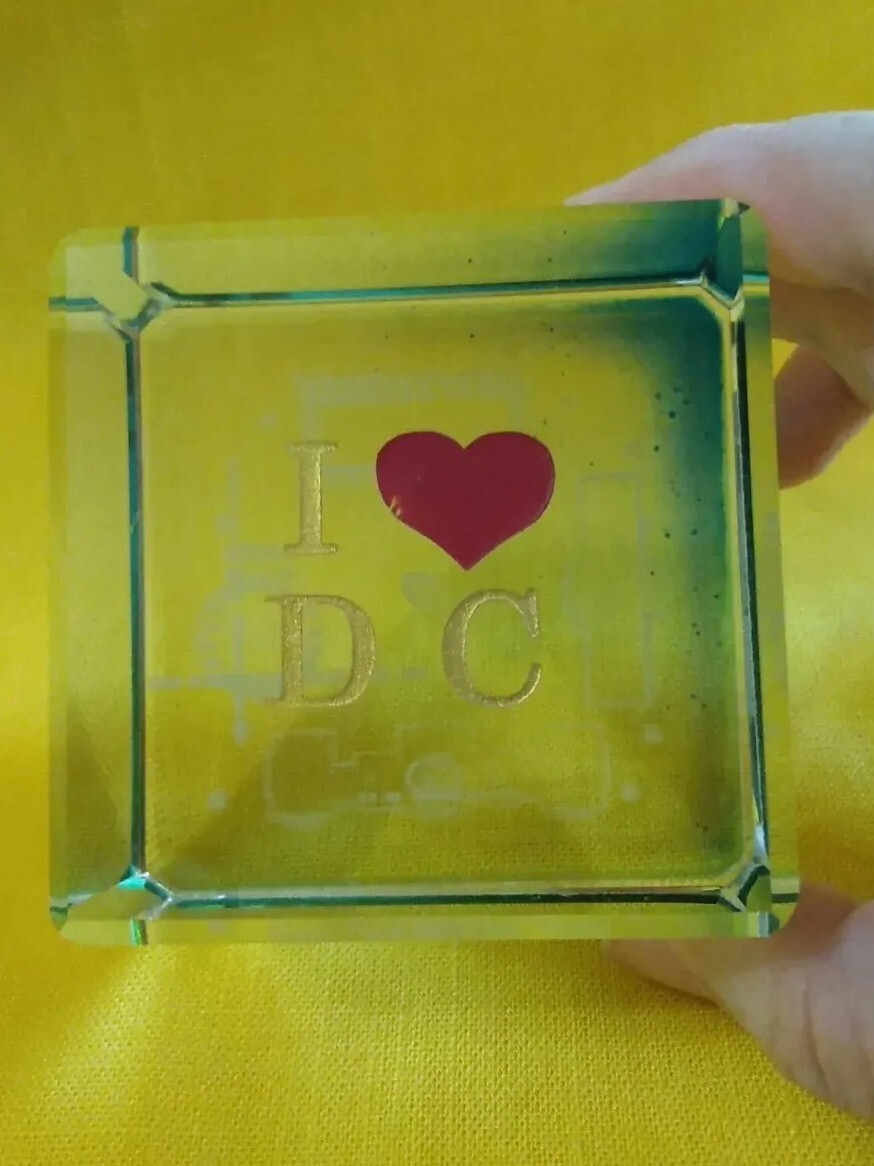 Crystal Clear Cube Paperweight I Love DC Capitol White House Lincoln Jefferson