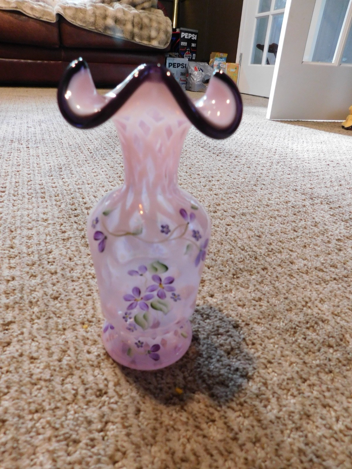 Old Hand Painted Kelly Pickenpurgh Fenton Floral Design 7 3/8″ Vase