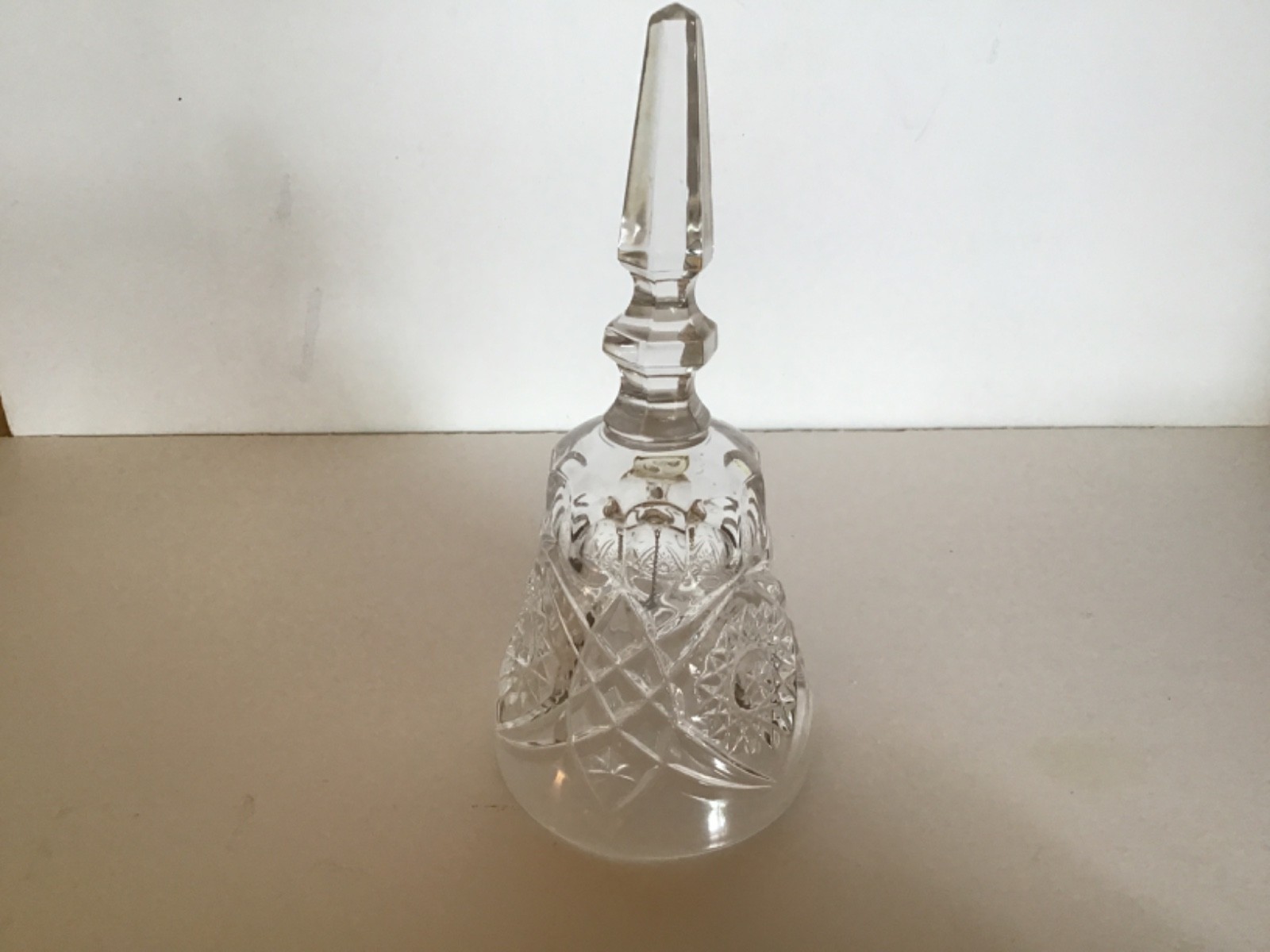 Vintage Pressed Glass Crystal Bell, Hobstar Pattern w chain & clapper