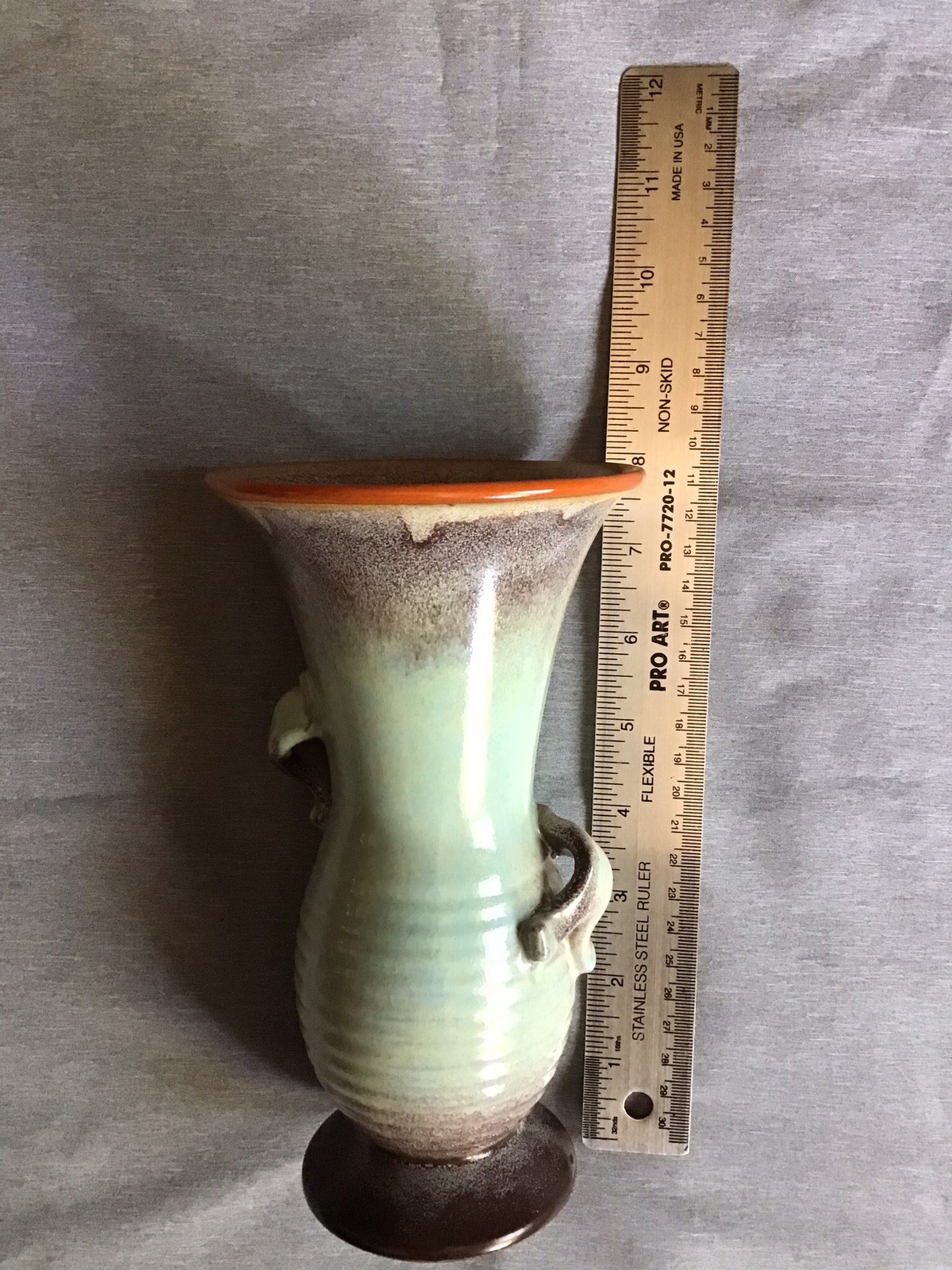 Vintage Steuler Keramic West Germany Ceramic Drip Glaze Vase Mint Green Brown