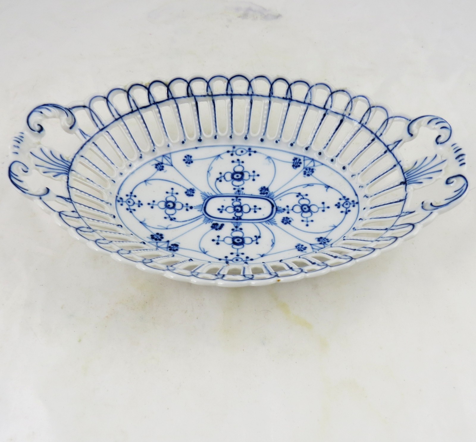 Continental Blue Flute Pierced Reticulated Porcelain Basket KS Maker’s Mark