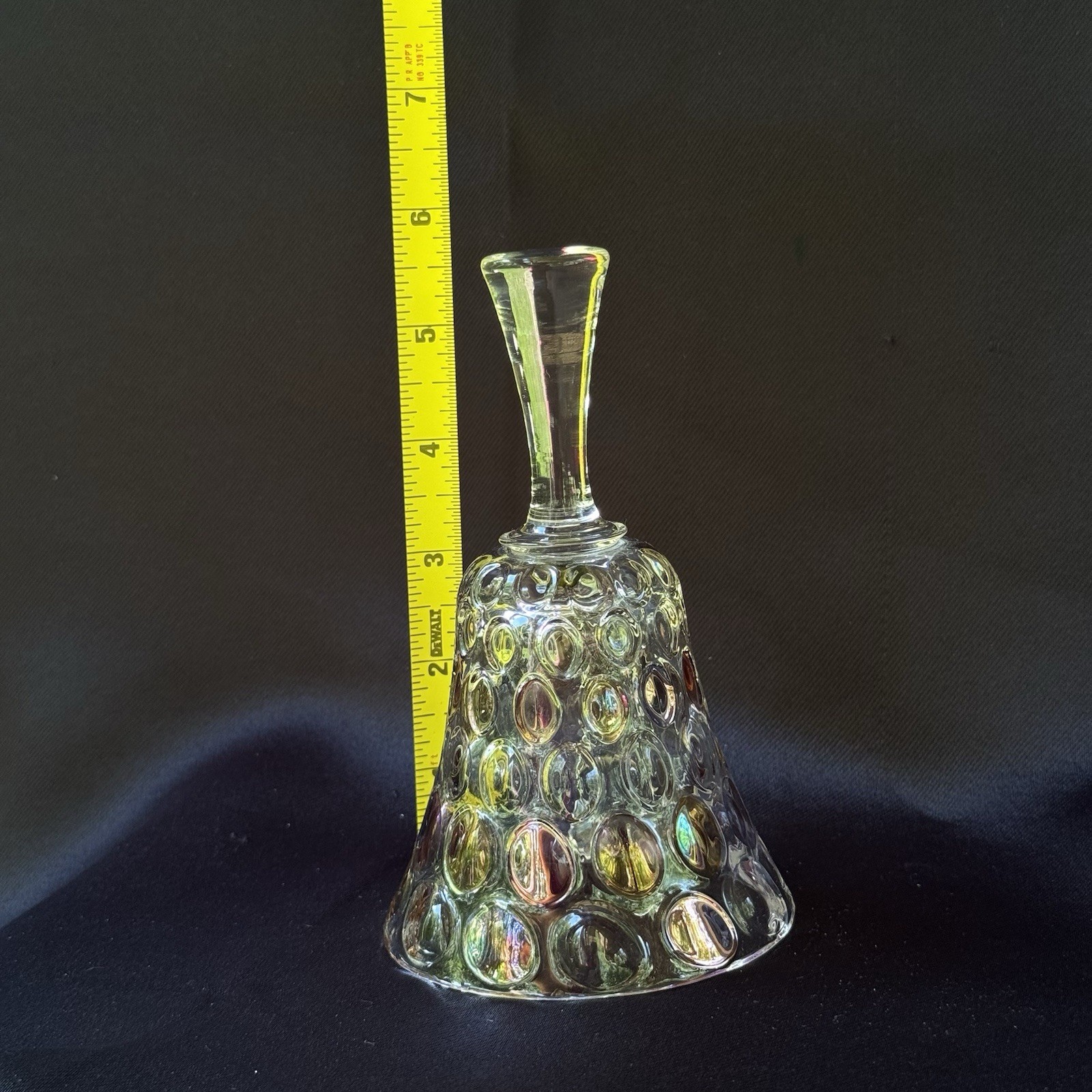BOHEMIA Glass Bell Czech Republic Iridescent Coin Dot Crystal Hand Bell 5.5in