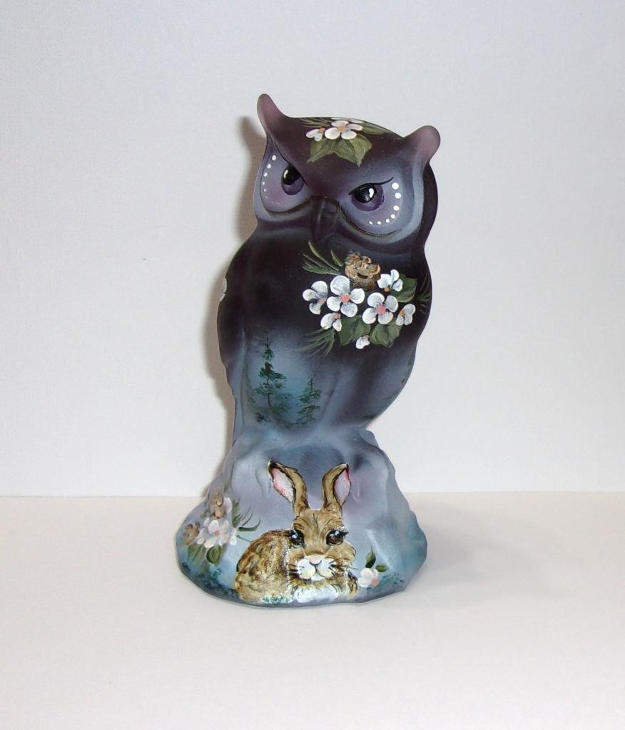 Fenton Glass Amethyst Cottontail Bunny Rabbit Owl Figurine Ltd Ed #14/38 Kibbe