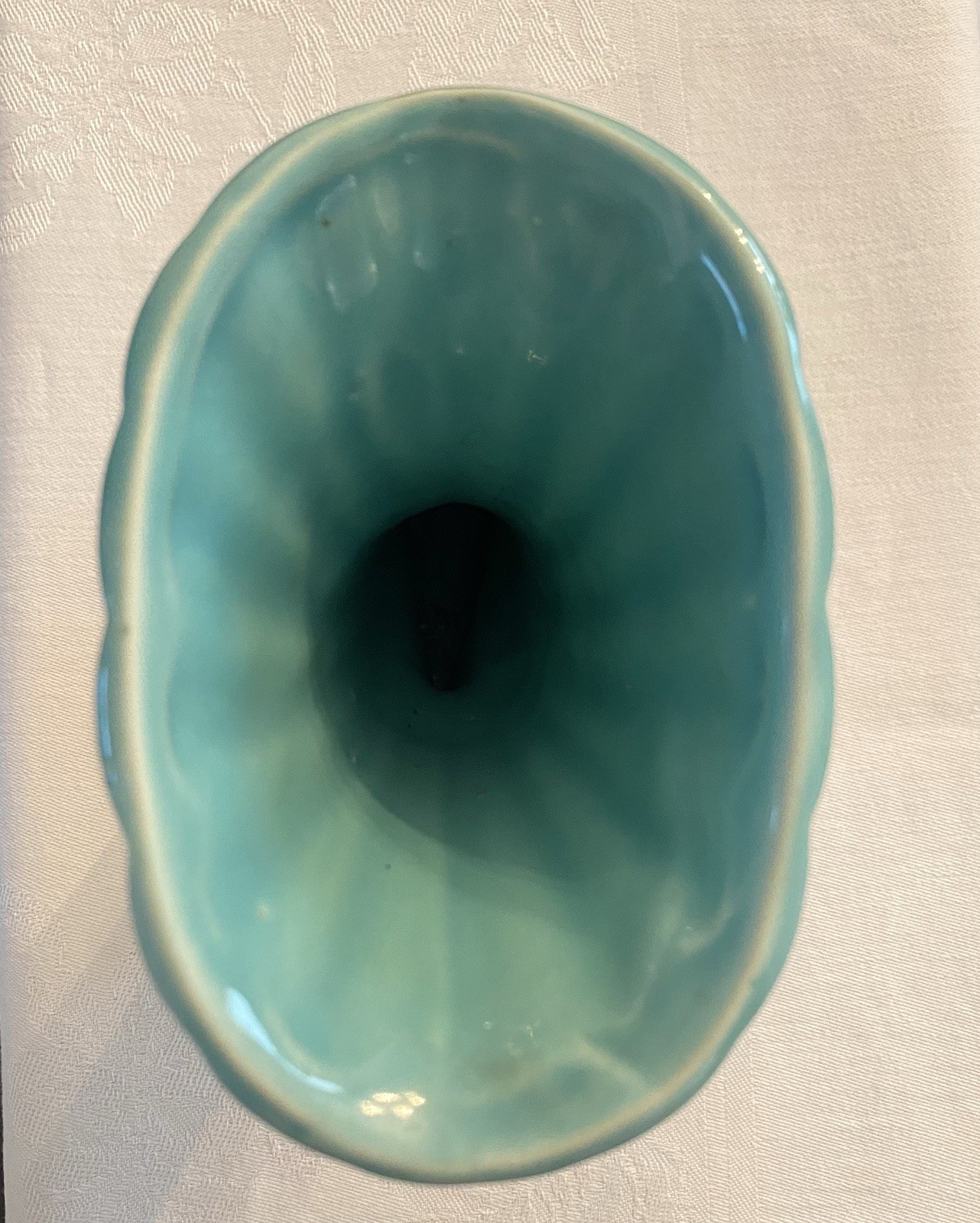 Vintage Shawnee USA Turquoise Cornucopia Vase Art Pottery Fluted Planter 6.5”