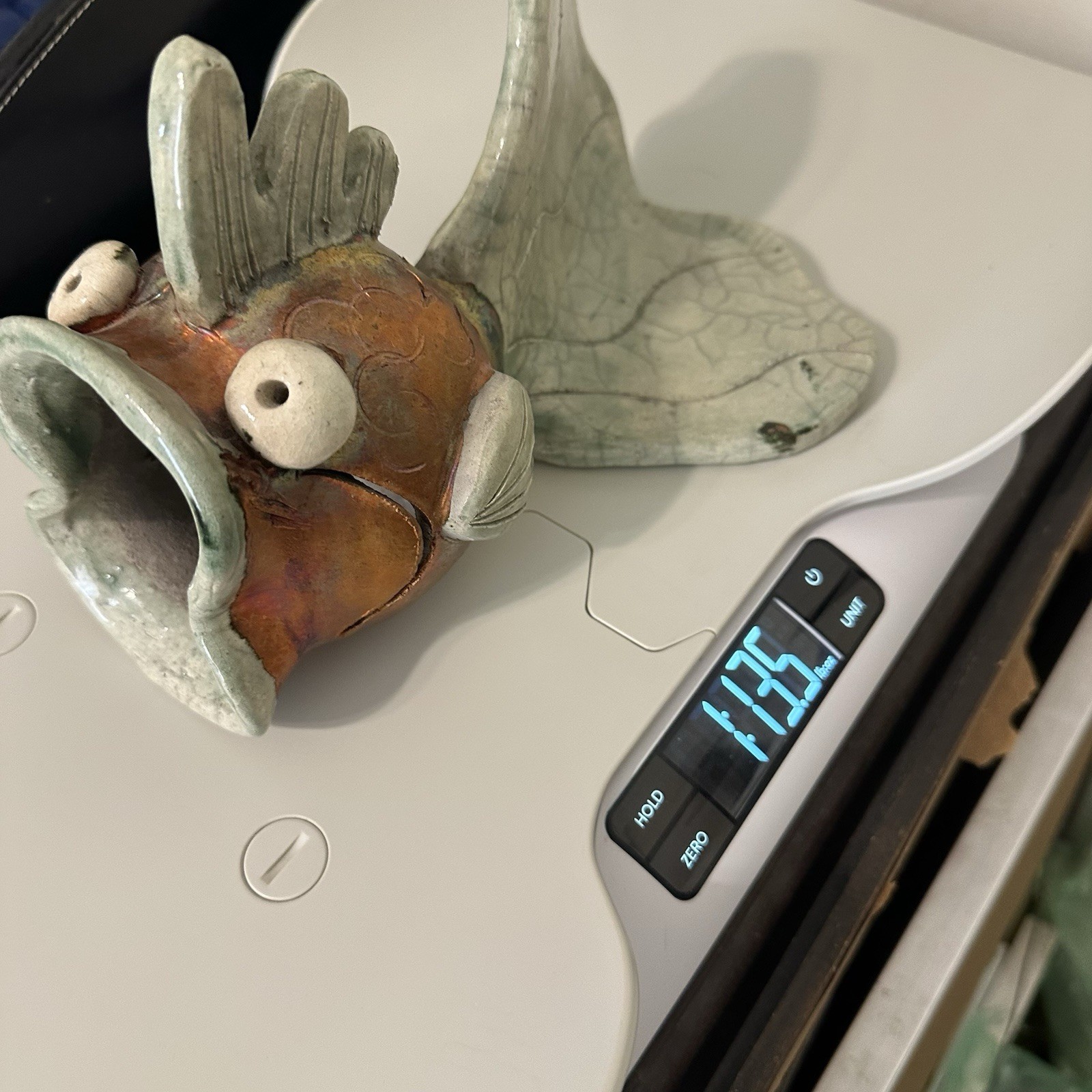Artisan Raku Pottery Happy Surprised Fish Whimsical Coastal Beach Signed Ceramic