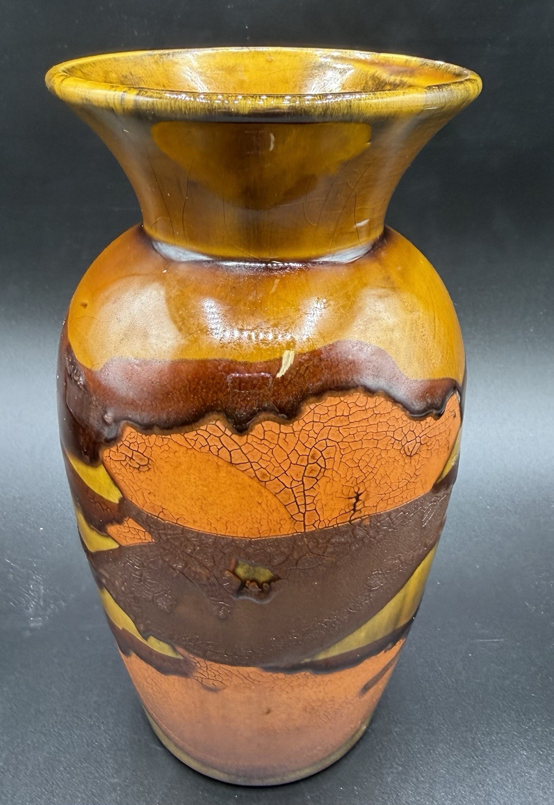 Vtg Royal Haeger Vase With Flair Rim Earth Wrap Gold Rust Brown 8×5