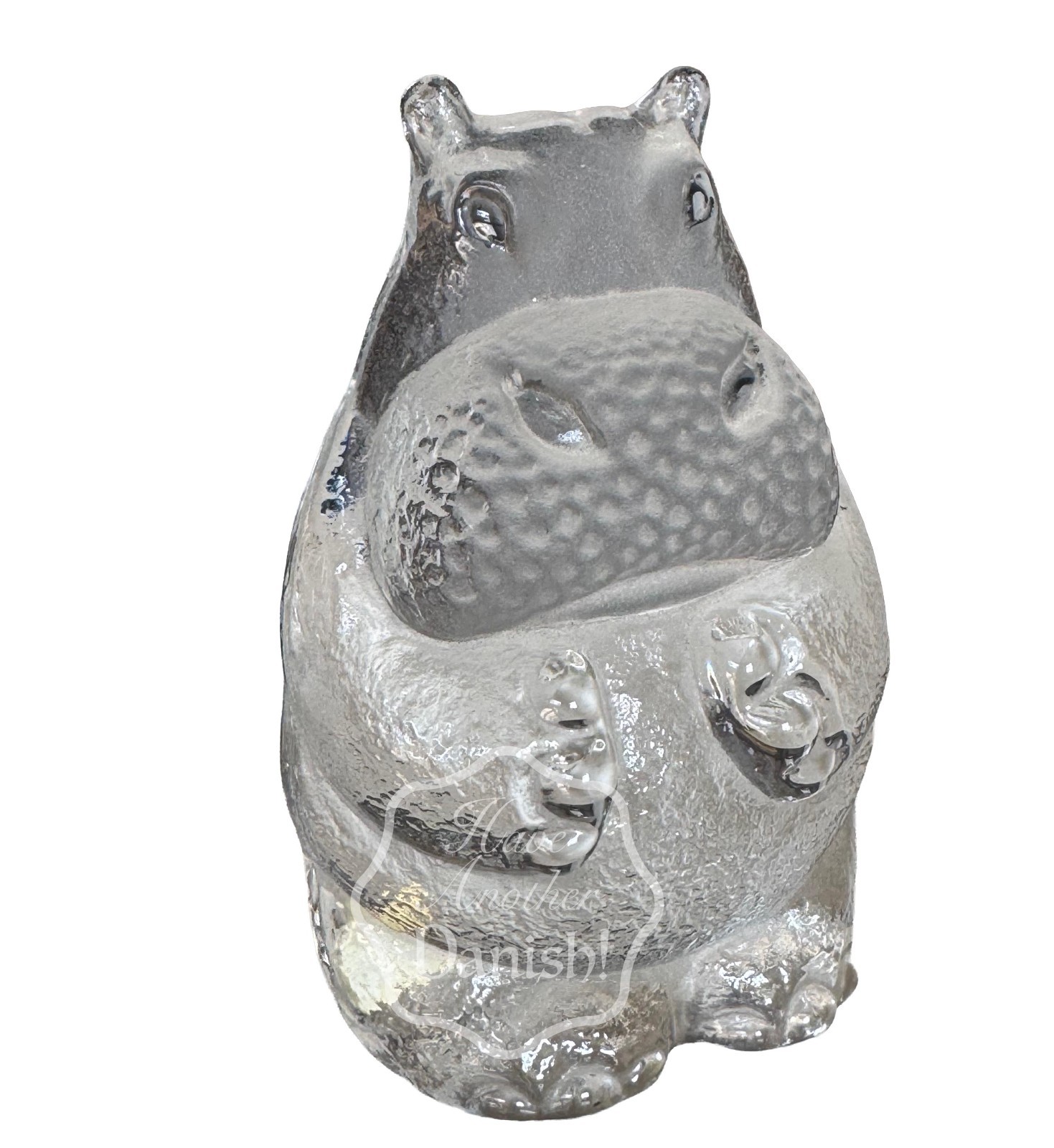 Sweden Glass Hippo Zoo Paperweight ROYAL KRONA Crystal Swedish 5”H Textured