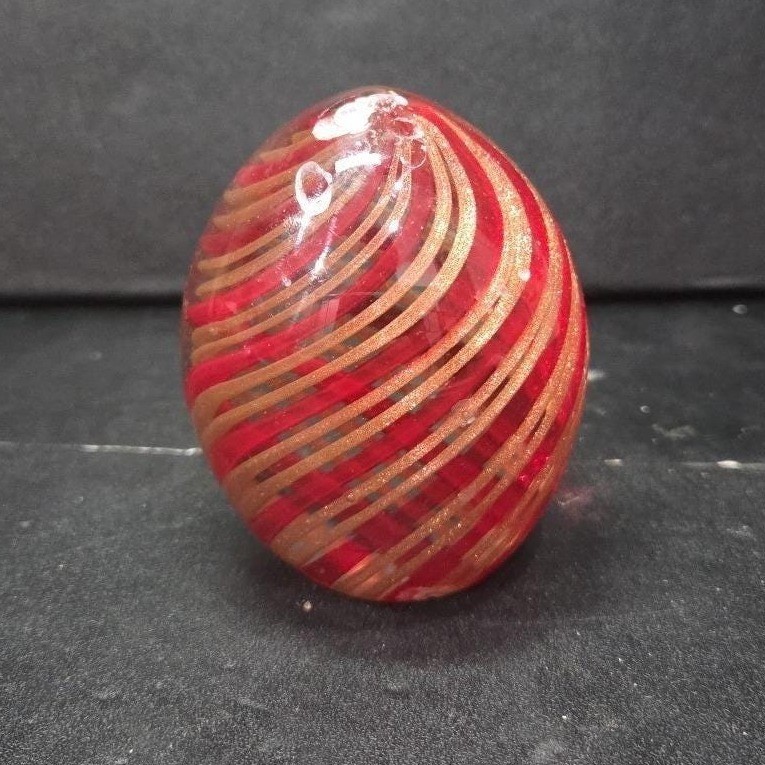 Red and Gold Aventurine Swirl Art Glass Paperweight Murano Ferro & Lazzarini? *