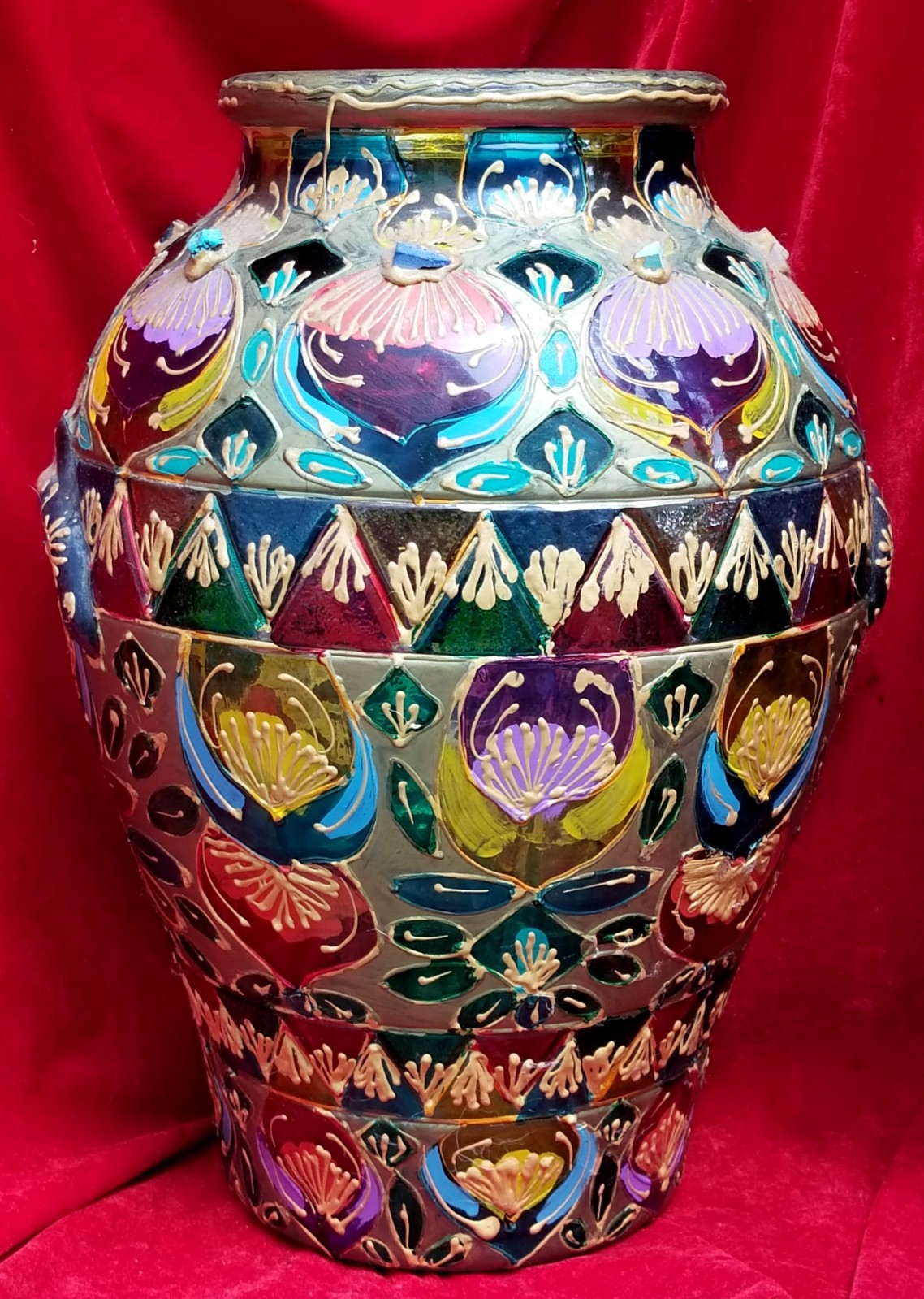 Italian Hand Painted Artisan Glass 17″ Tall Scott Shuptrine Baluster VASE vtg