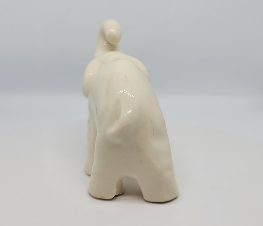 Elephant Figurine Trunk Up Cream White Pottery Ceramic Collectible 2.5 Inch