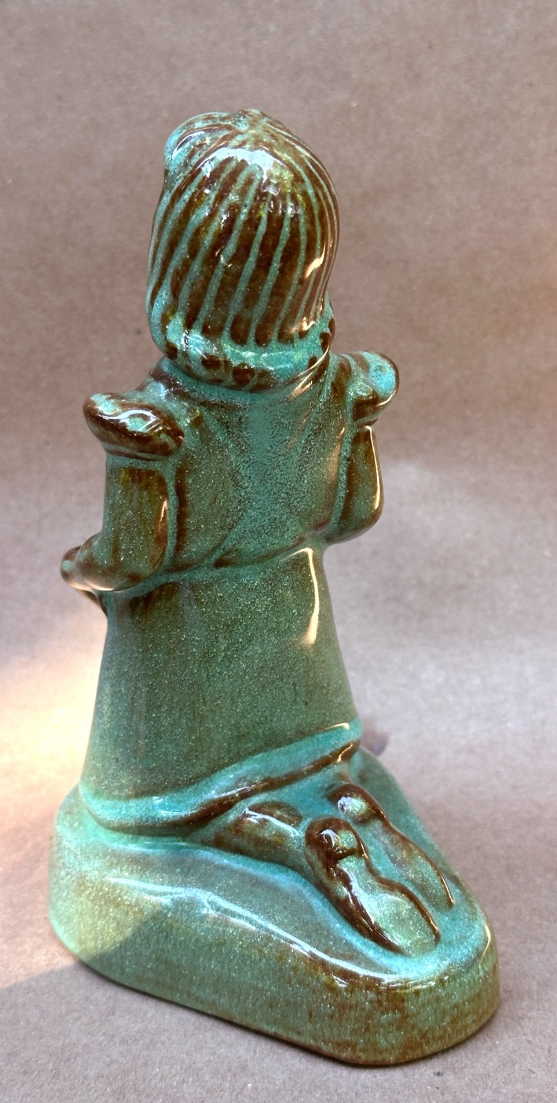 Rare Vintage MCM NICODEMUS ART POTTERY Green Ferro Stone Flower Girl