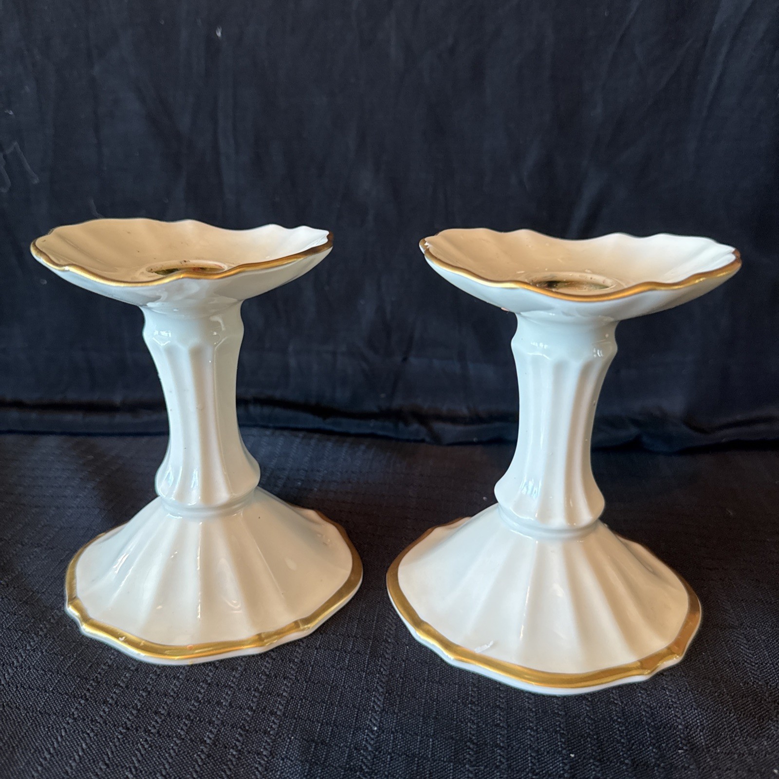 Vintage Lenox Candlesticks Symphony Special 4.25″ Ivory Porcelain Made in USA