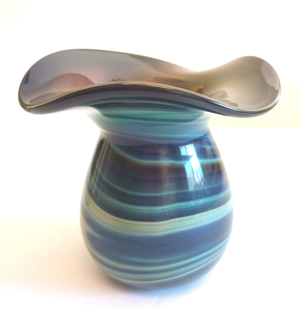 Egyptian Art Glass “El Enany & Son Co. Art Glass Shaping” Egypt Vase Ruffle Rim