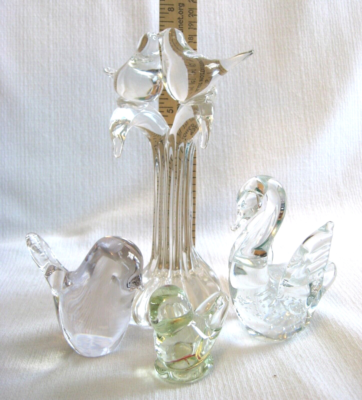 HAND BLOWN CLEAR GLASS Bird Figurines Paper Weights Lovebird Goose Swan Wedgwood
