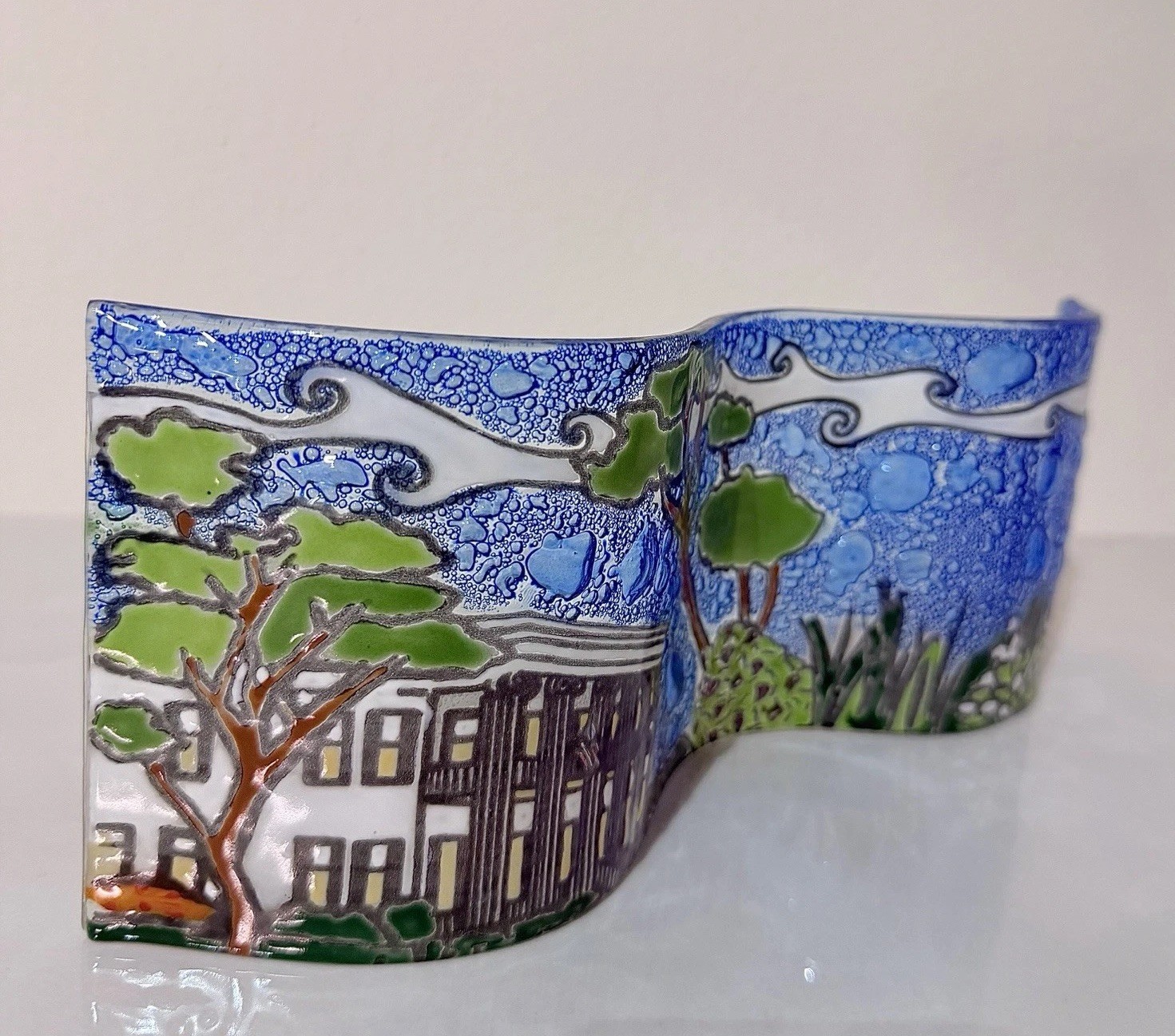 Pampeana Fused Art Glass Wave Panel Hand Made Landscape Decor