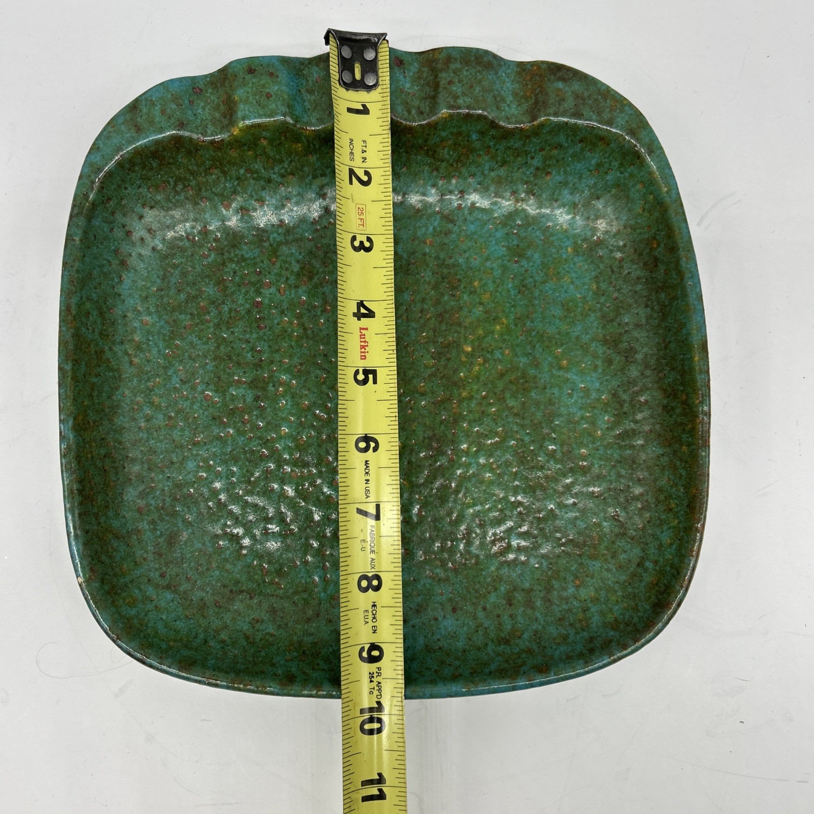Large VTG Ceramic Italy Teal Blue Green Candy Dish Ash Tray Lava Glaze 9.75” MCM