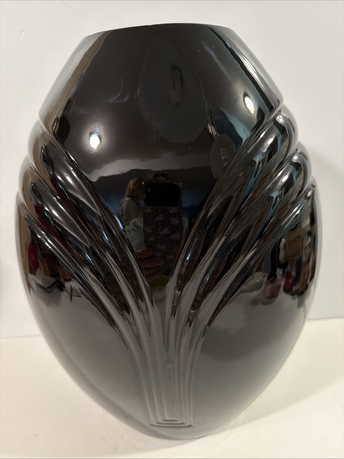 Vintage 1980s Haeger Art Deco Black Gloss Vase 12 in.