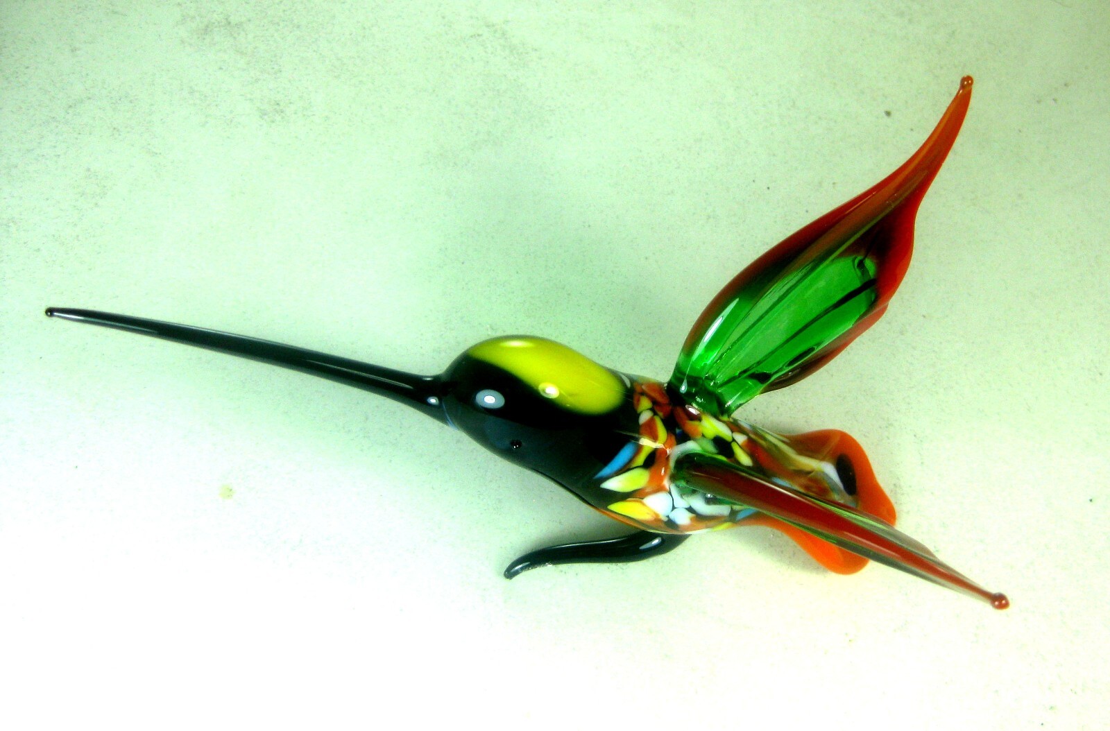 blown glass animal bird hummingbird murano style figurine ornament art green 5″