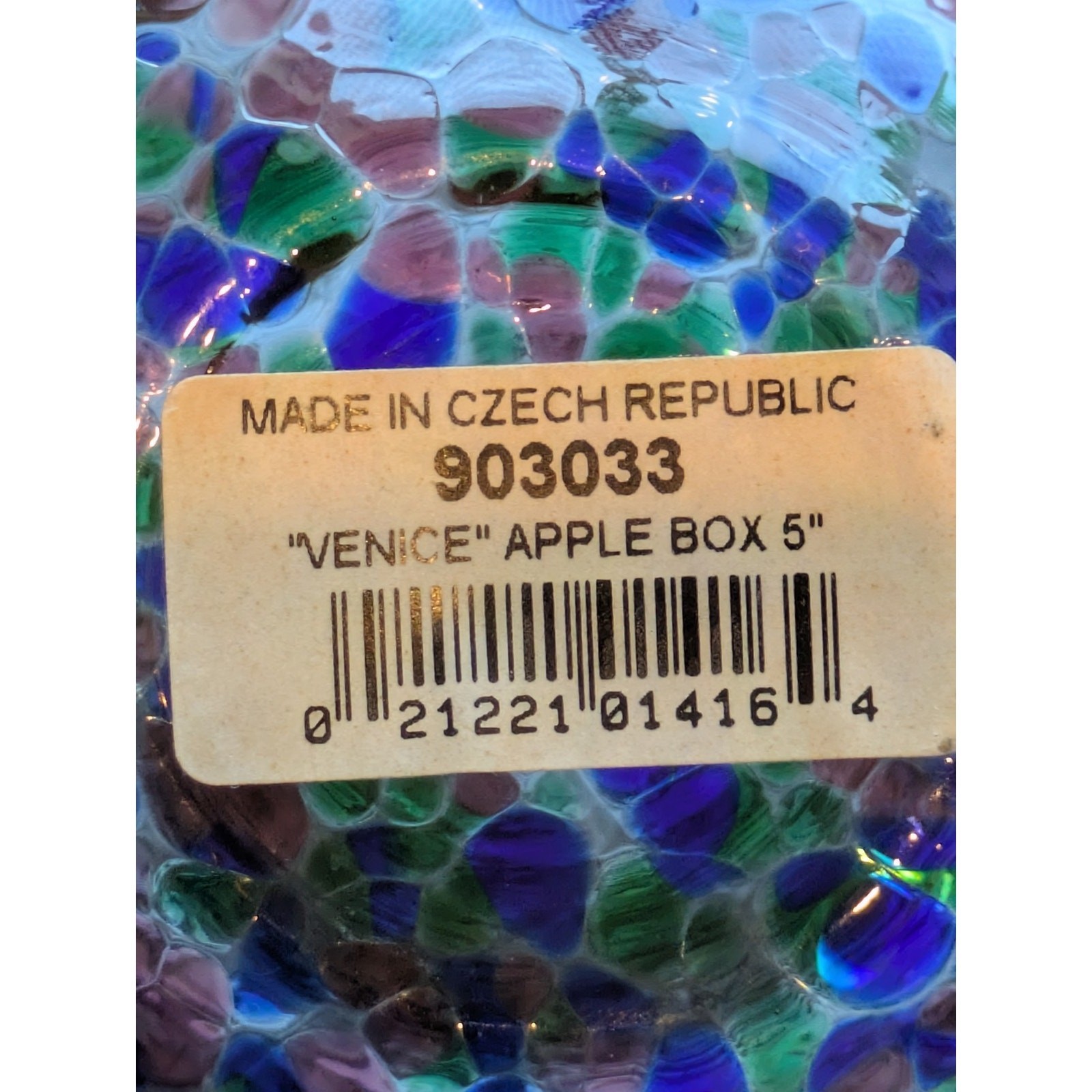 VTG Design Guild Czech Art Glass Candy Dish Apple Shape Iridescent Lid Bowl Rare