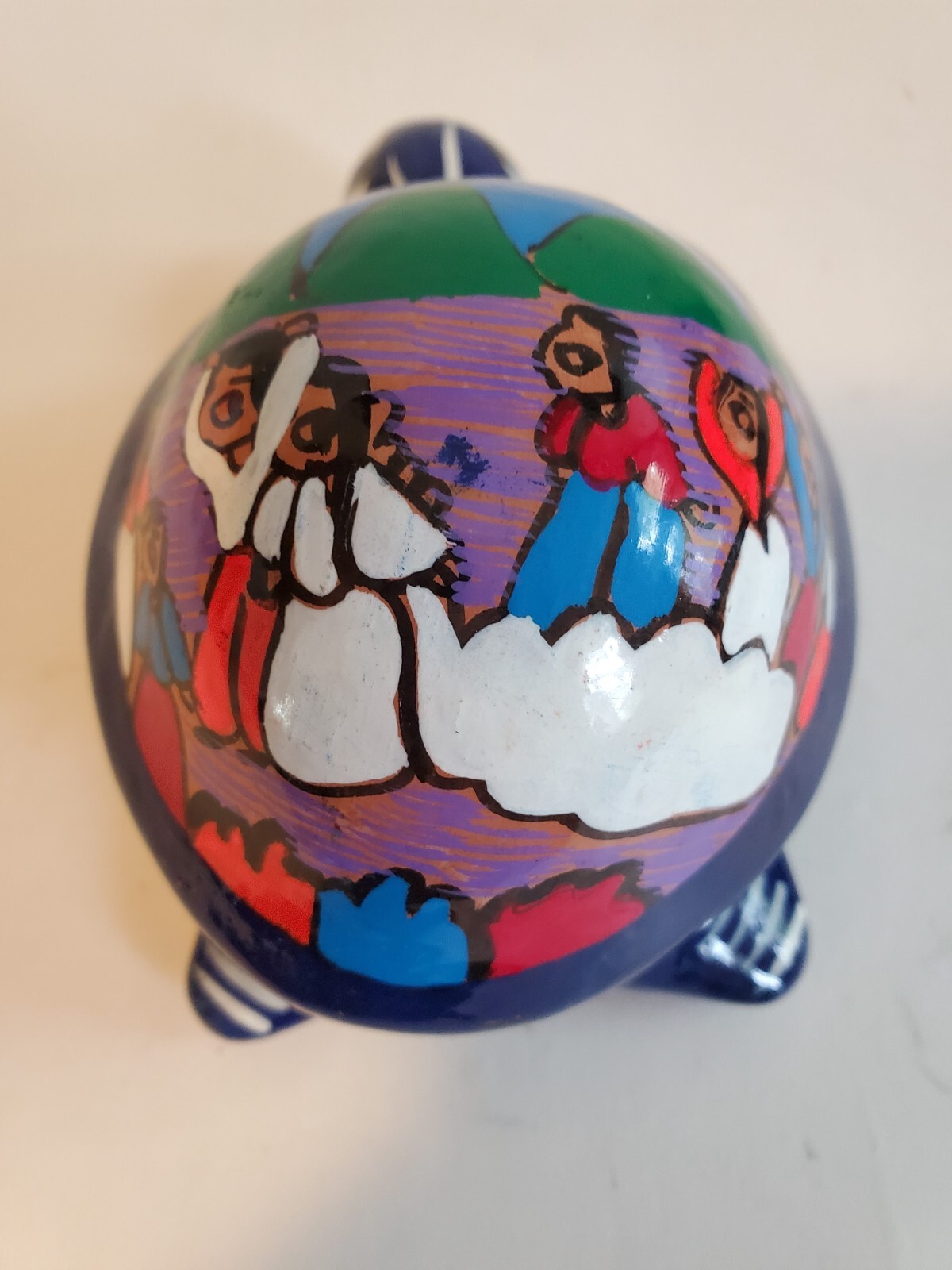 Turtle Trinket/Jewelry Box Hand Painted Terra Cotta Mexican Wedding Scene