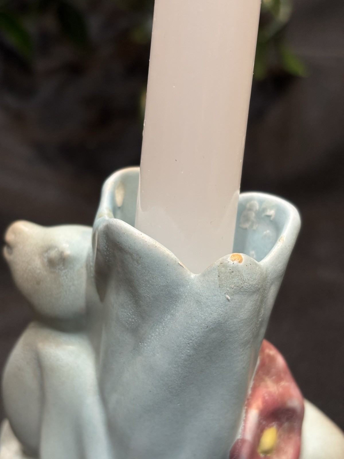 Vintage Rosemeade Pottery Deer Candle Holders North Dakota c.1950s Blue Matte
