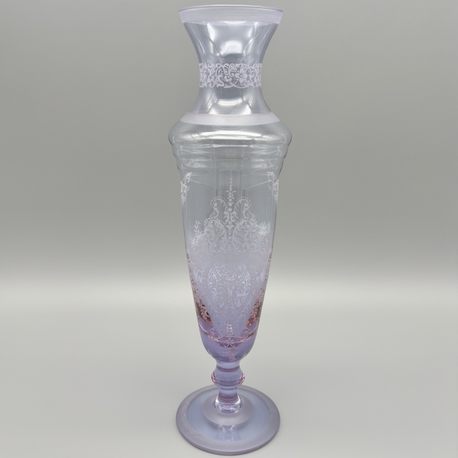 Antique Acid Etched Neodymium Glass Beehive Optic 10.75″ Footed Baluster Vase