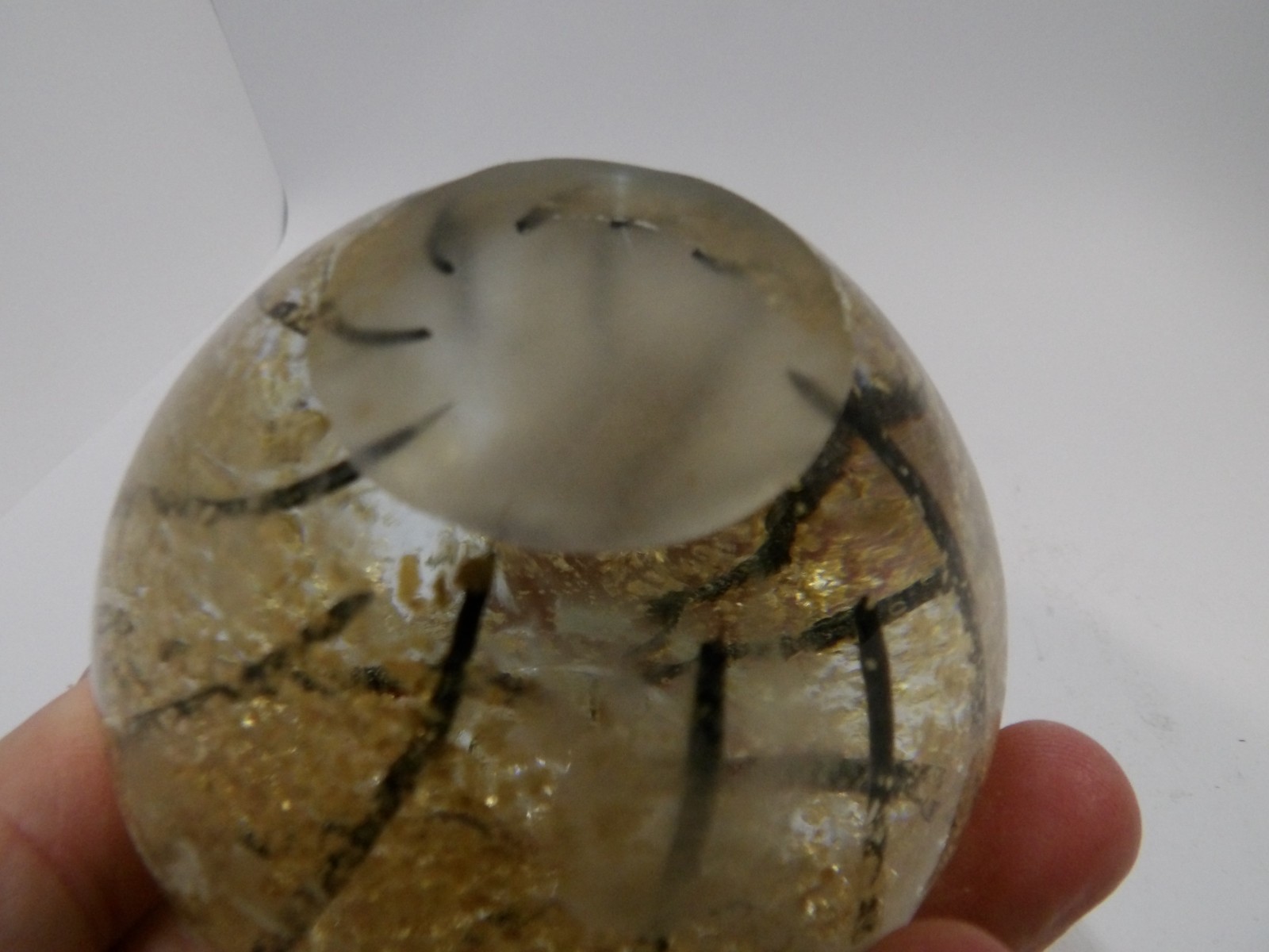 Glass Apple Figurine Paperweight Black Gold Stripes inside Vintage