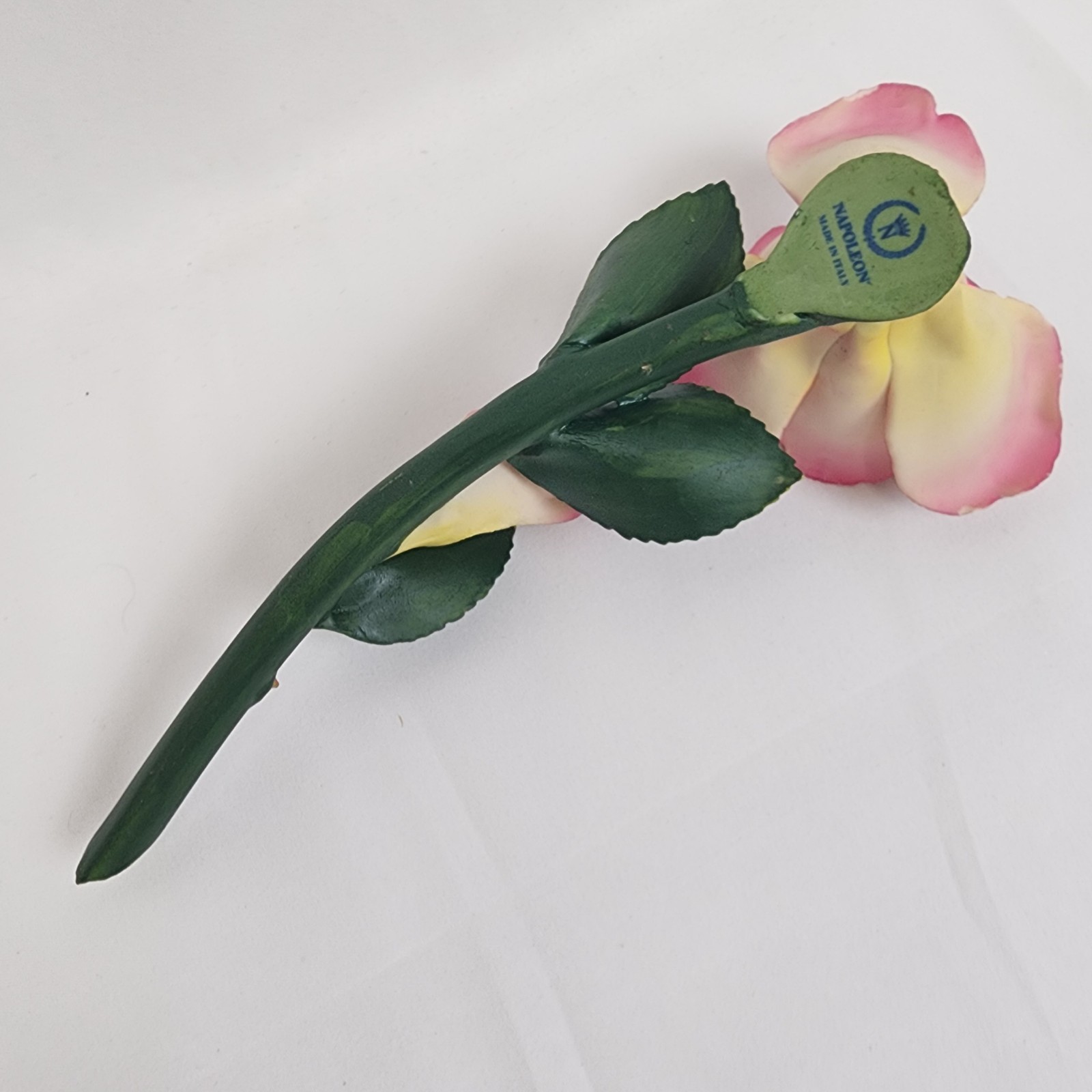 Vintage Napoleon Italian made ceramic pink and yellow long stem rose
