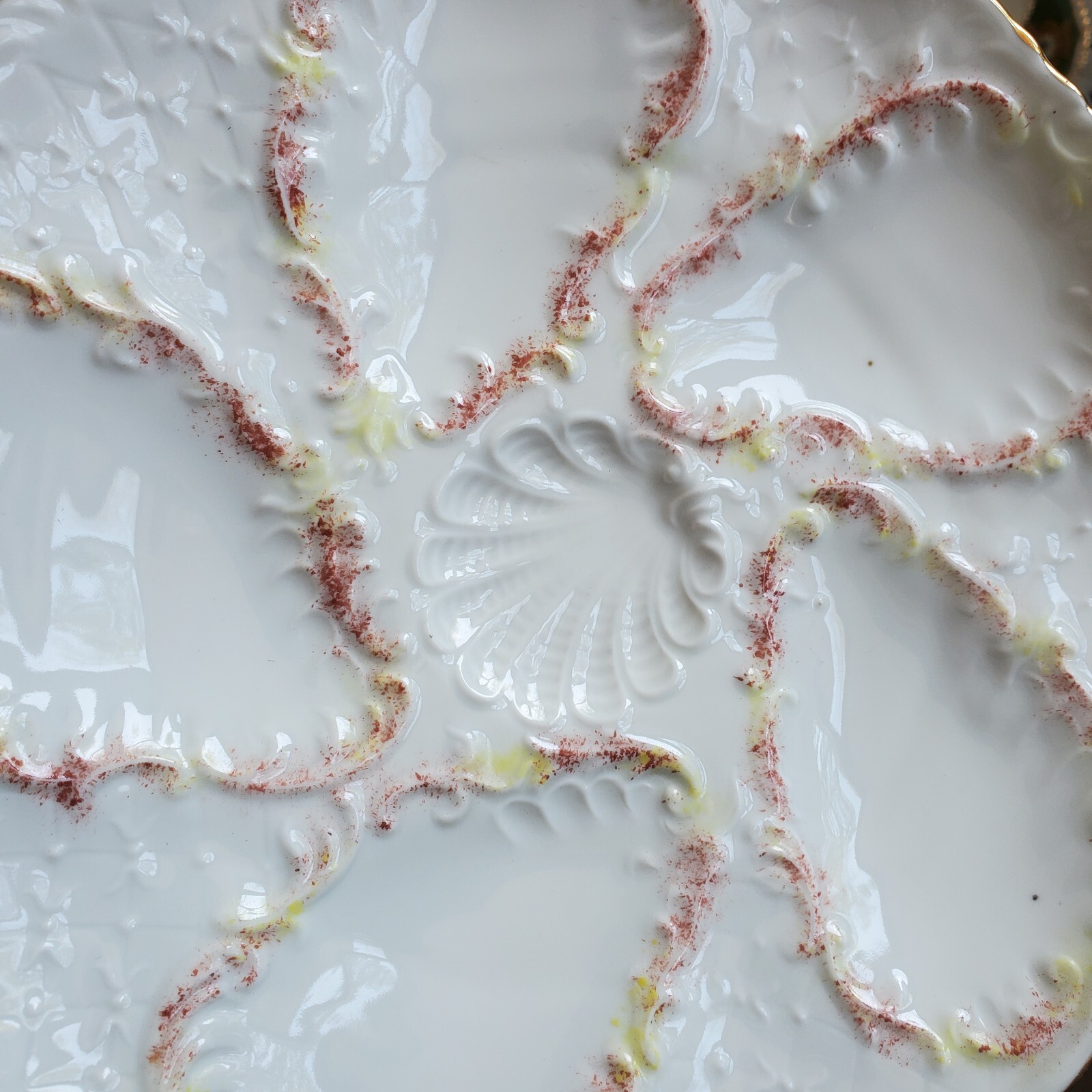 Antique Porcelain Hand Painted Oyster Plate D 8″ , 6 Avail