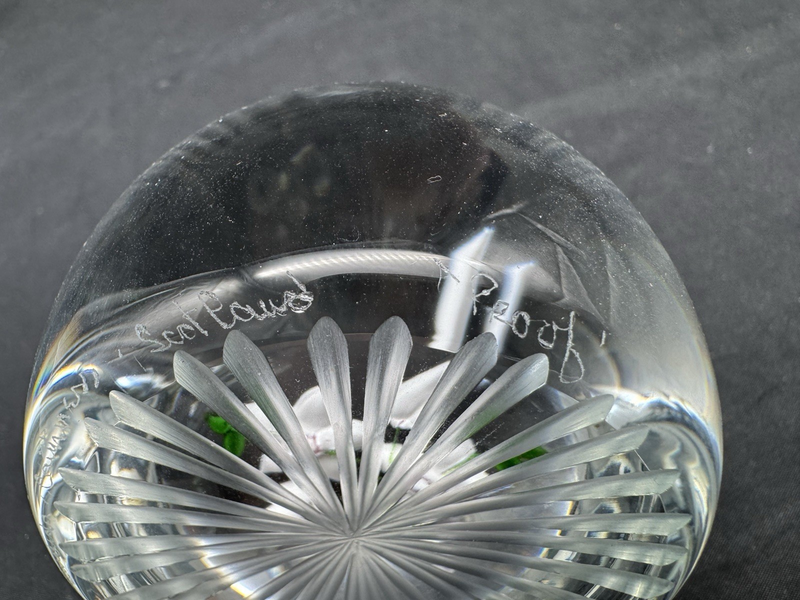 Caithness Scotland Art Glass Flower Paperweight, Artist Signed, 2 7/8″