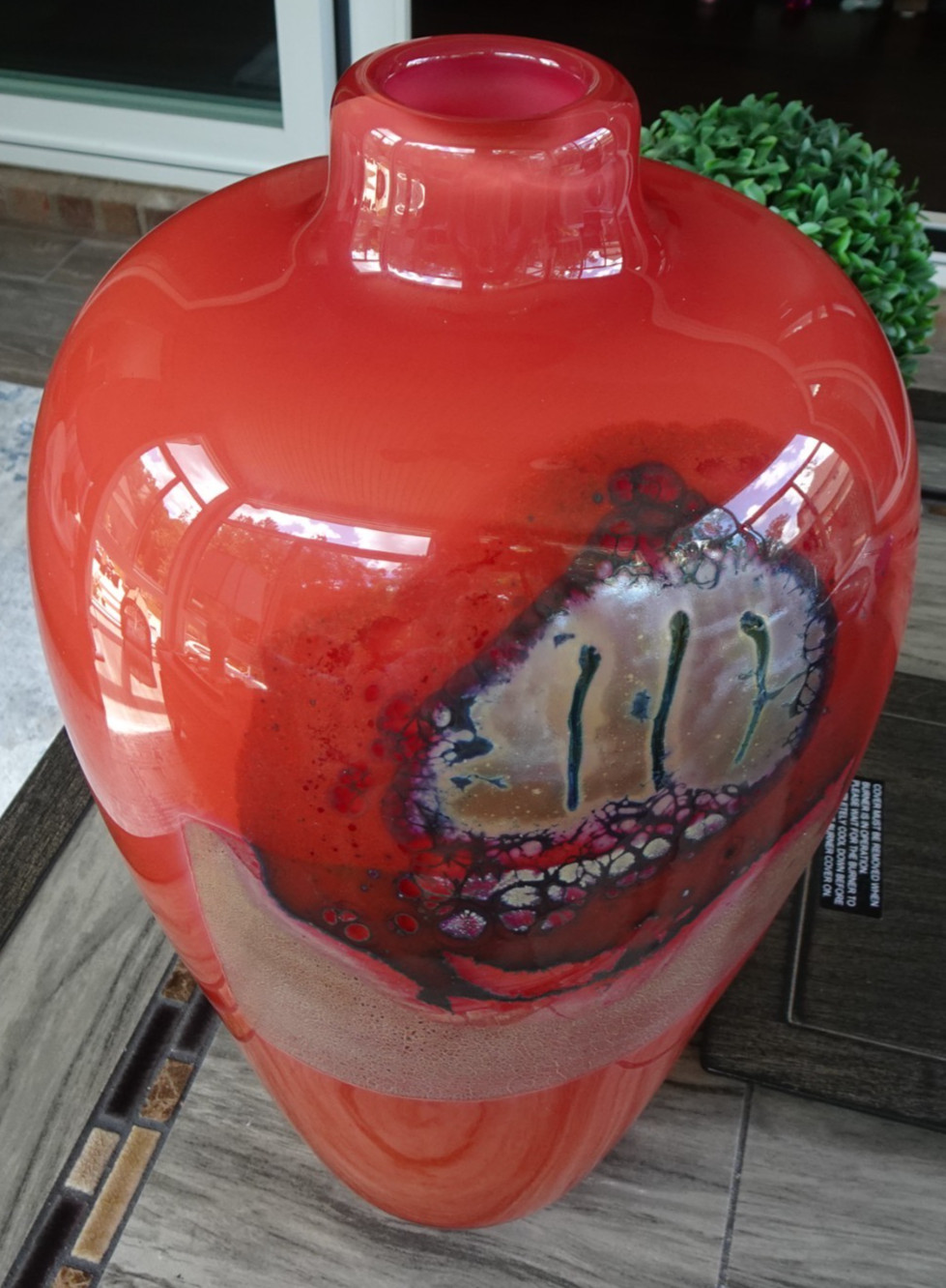 15″ LARGE Signed Randi Solin Red Metallic Fine Studio Art Glass Vase Vessel