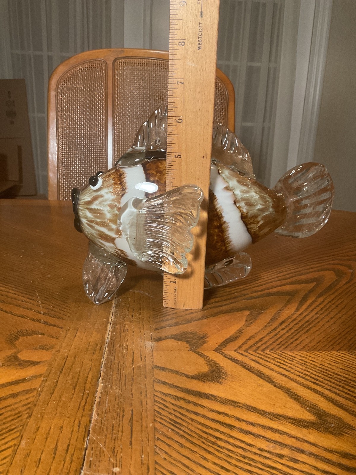 Vtg Large 9.75” Handblown Clown Fish Brown Gold Murano Style Art Glass E3
