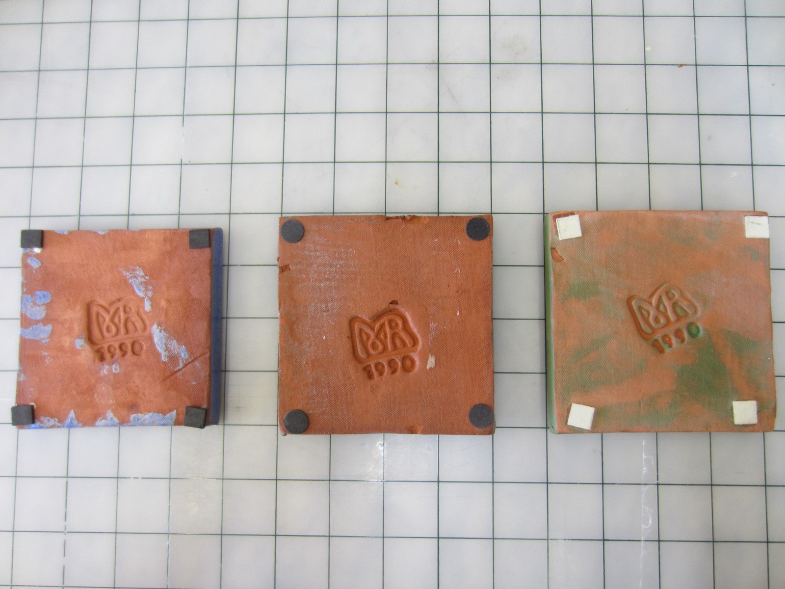 Lot of 3 Moravian Tile Works 4 x 4″ Art Pottery PA, Sheep, Wine Grapes, Artist