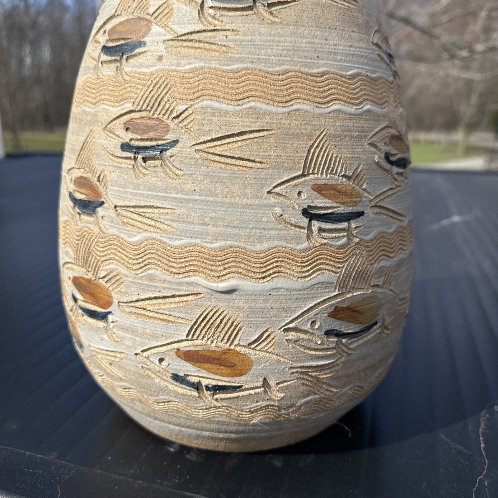 Jim Reinert Mich Artist Pottery Swimming Fish Vase Large Table Lamp Stoneware