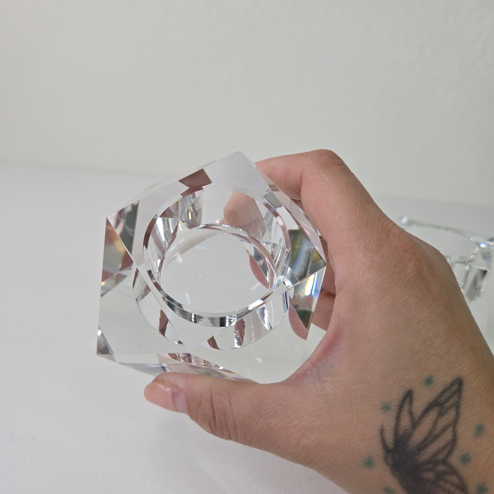 Rosenthal Crystal Candle Holder Pair Regency Geometric Faceted Votive Tea Light