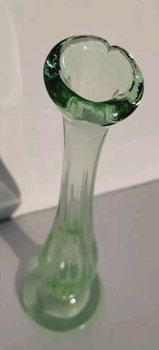 Vtg 60s 70s Glass Light Mint Green Swung Bud Vase Footed Thick Lip MCM