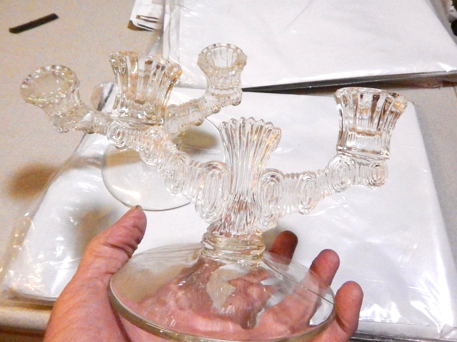 2 Largo Candlesticks Double Paden City Depression Glass c1937 Art Deco